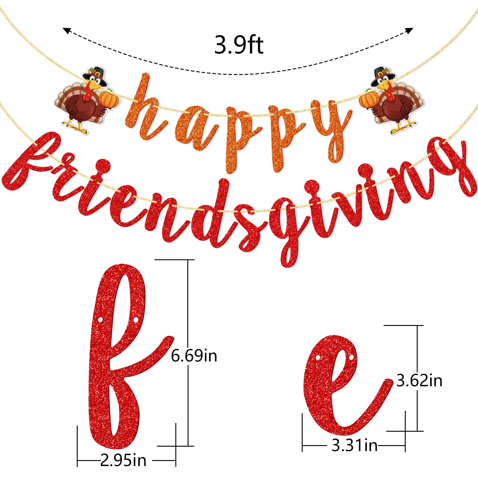 FOZEE Happy Friendsgiving Banner, Thanksgiving Friends Party Banner, Friendsgiving Turkey Decorations for Thanksgiving party, Fall Harvest Party, Orange and Brown Glitter