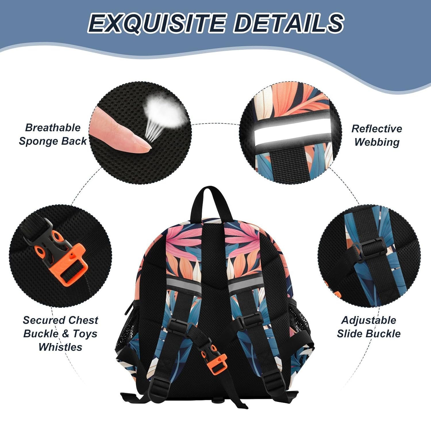 Tropical Leaves Pink Toddler Harness Backpack for Boys Girls 3-6 Years Kids Backpack with Anti Lost Safety Leash Baby Harness Bookbag for Travel Walking Preschool