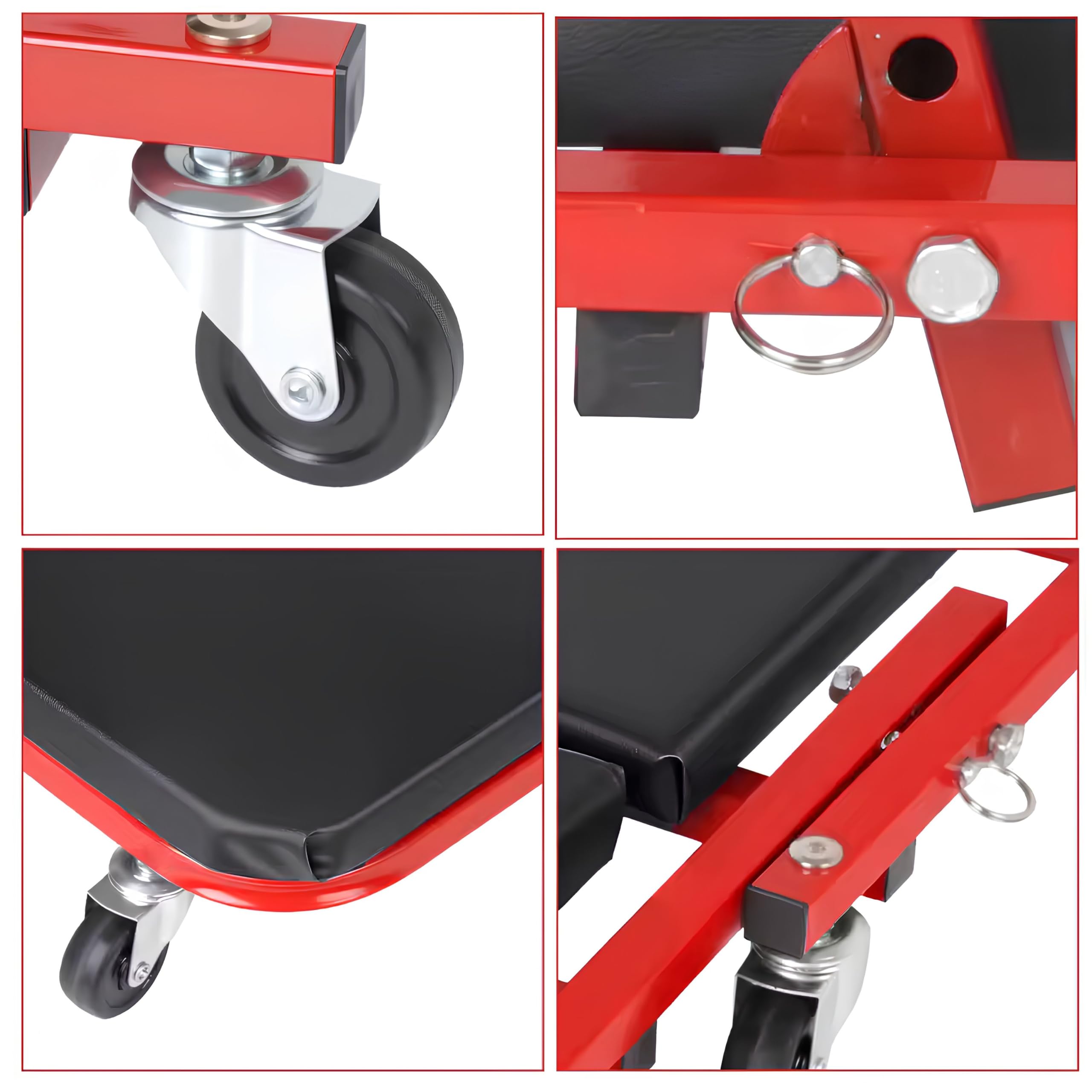 YASTA Carrello sotto Auto 2 in 1 Sgabello da Officina Meccanico Lettino Pieghevole 90cm Portata 150Kg Sedile Riparazione Imbottito con 6 Ruote Girevoli