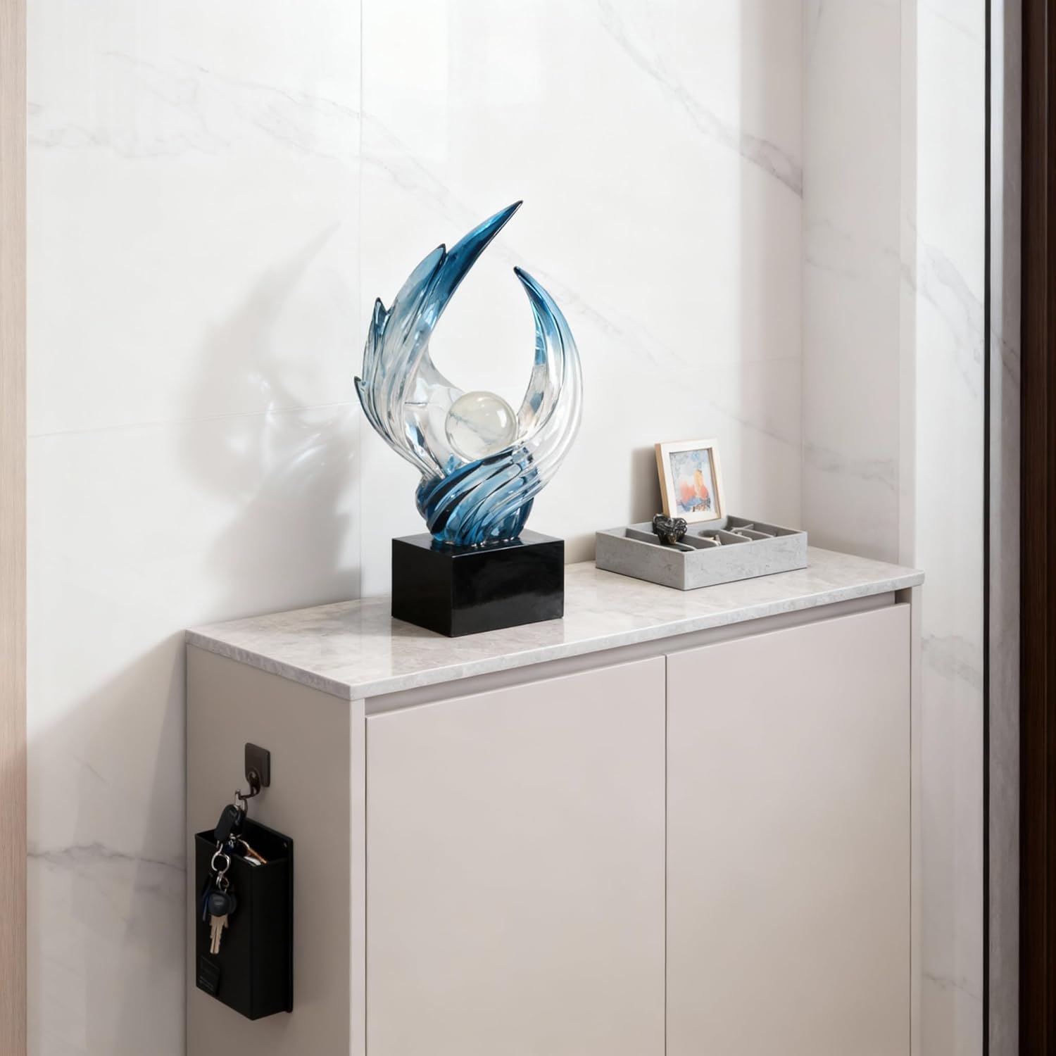 Abstract Art Sculpture, Resin Gold Decorative Statue, Modern White Ornaments for Living Room, Decorativas Modernas for Coffee Table, Entryway & Office Collectibles (Blue)