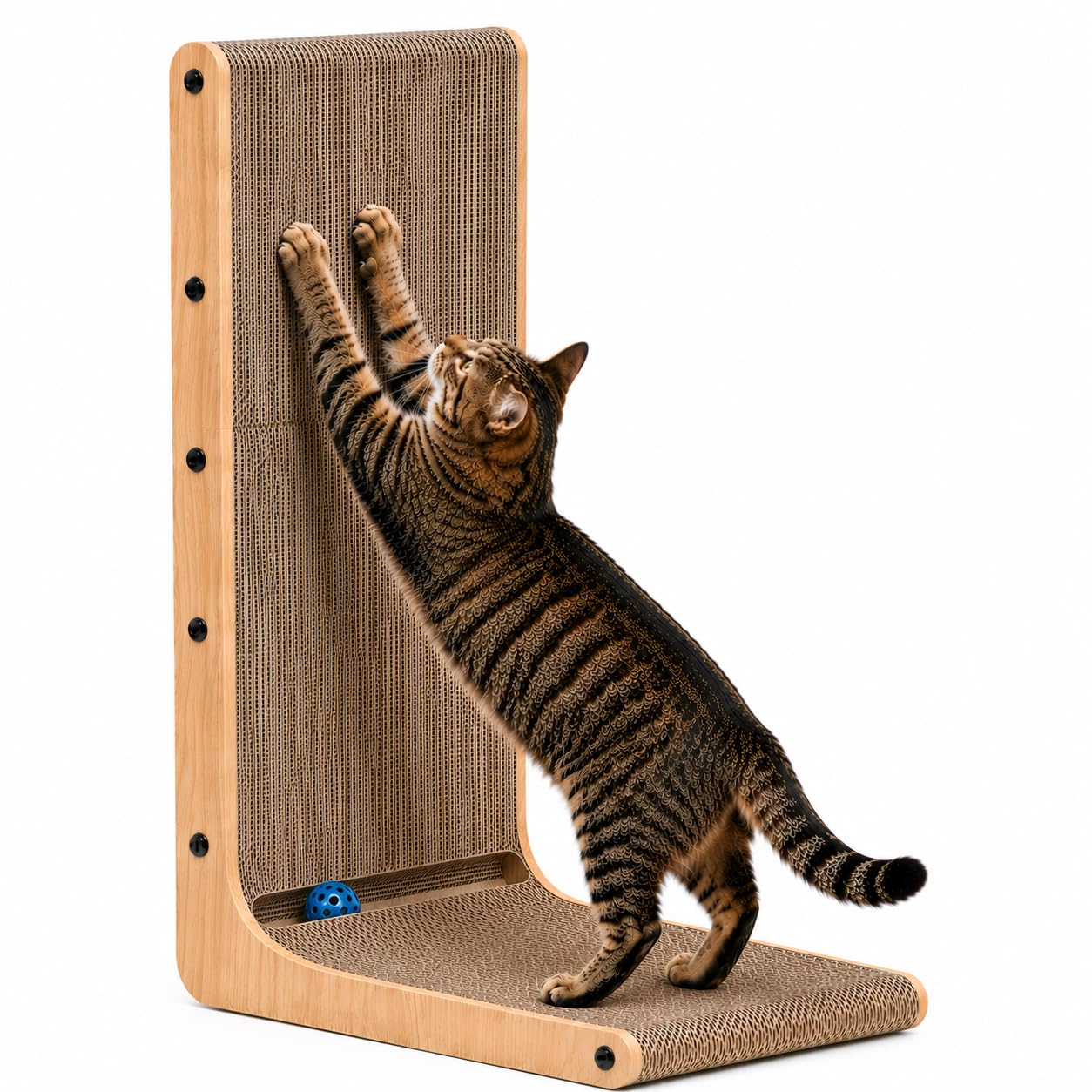 PetsTown Cat Scratcher, 69 cm L Shape Scratch Pad, Scratching Cardboard with Toy and Catnip for Indoor Cats
