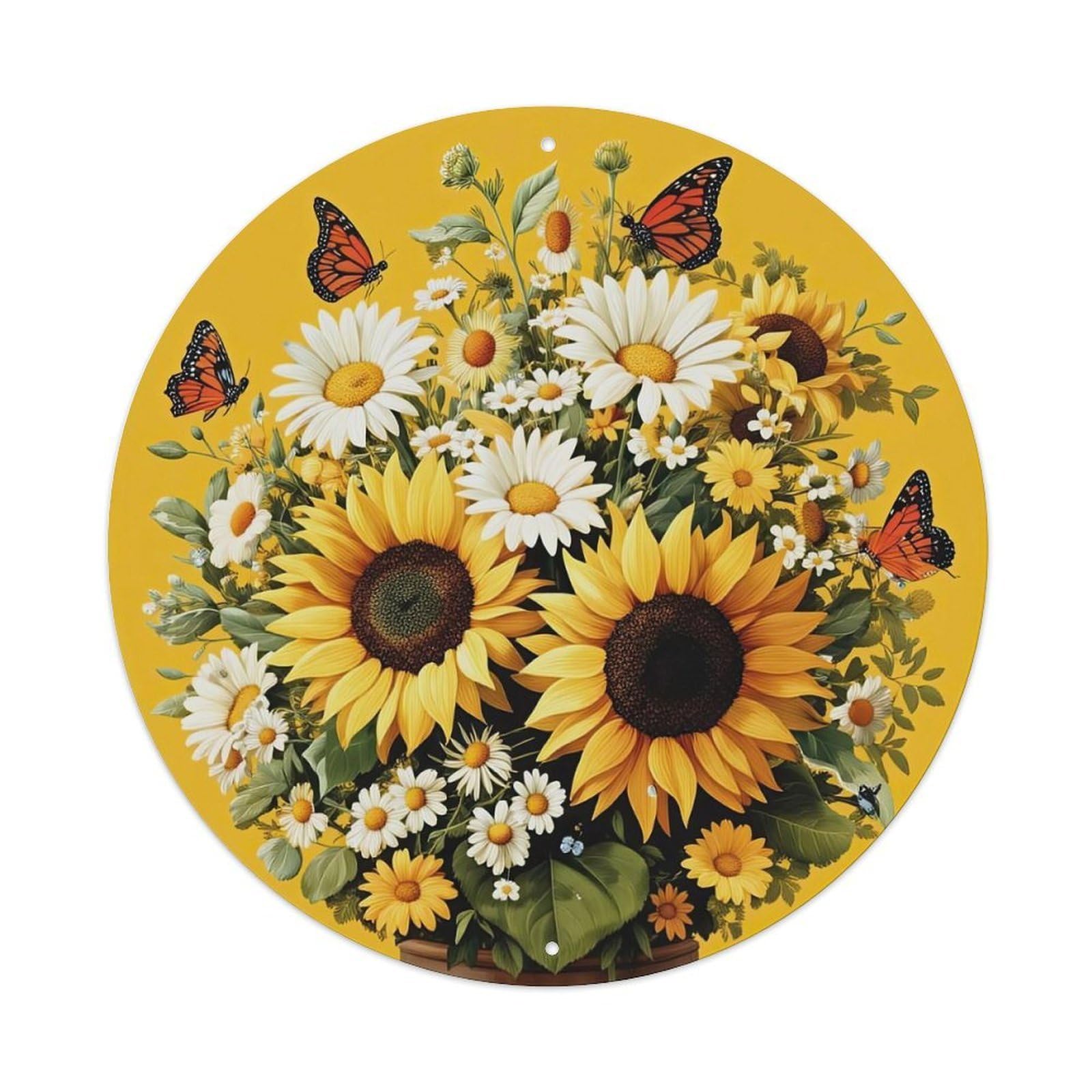 Sunflower Daisy Butterfly Garden Floral Metal Tin Sign