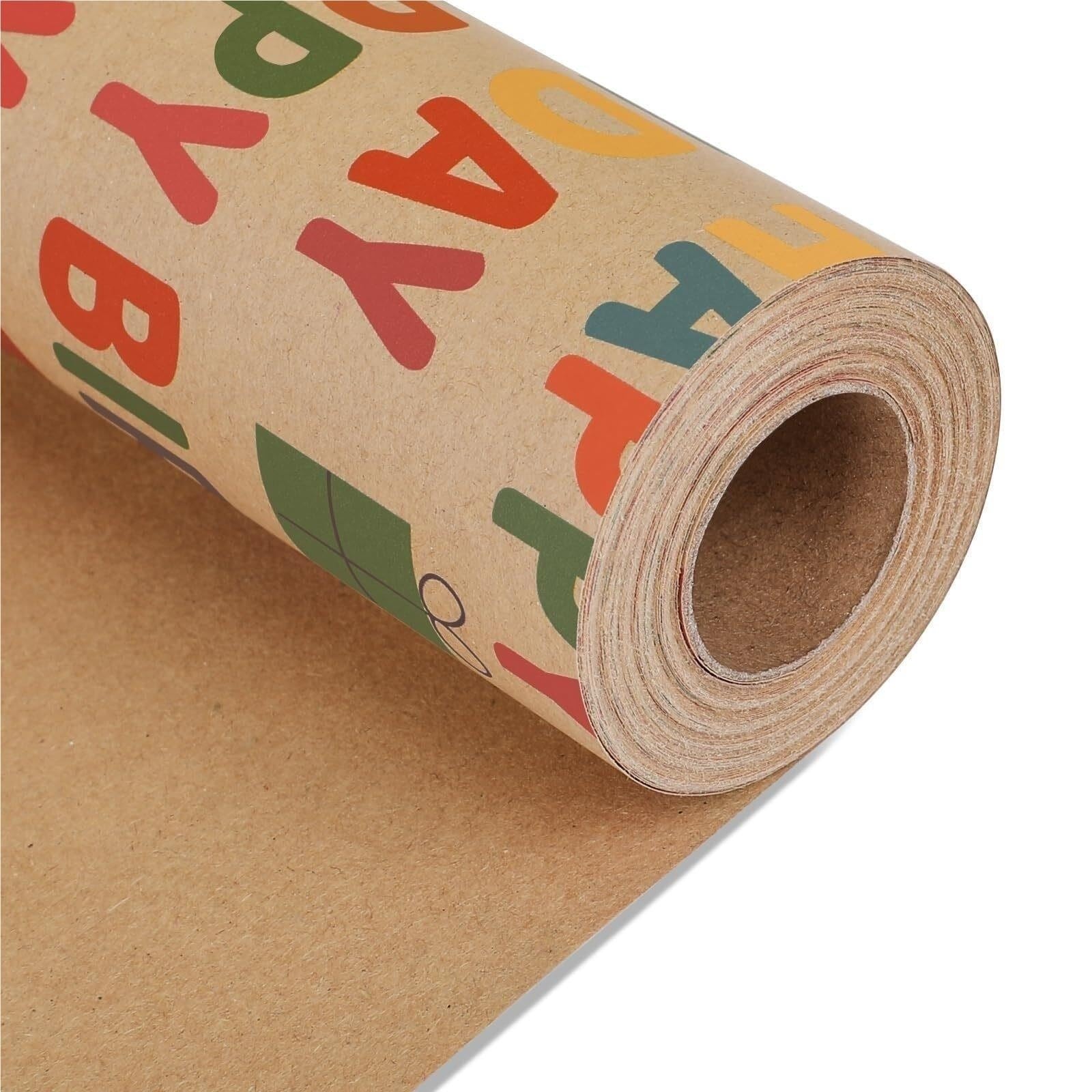 Geburtstags-Geschenkpapierrolle aus Kraftpapier, 43 cm x 10 m