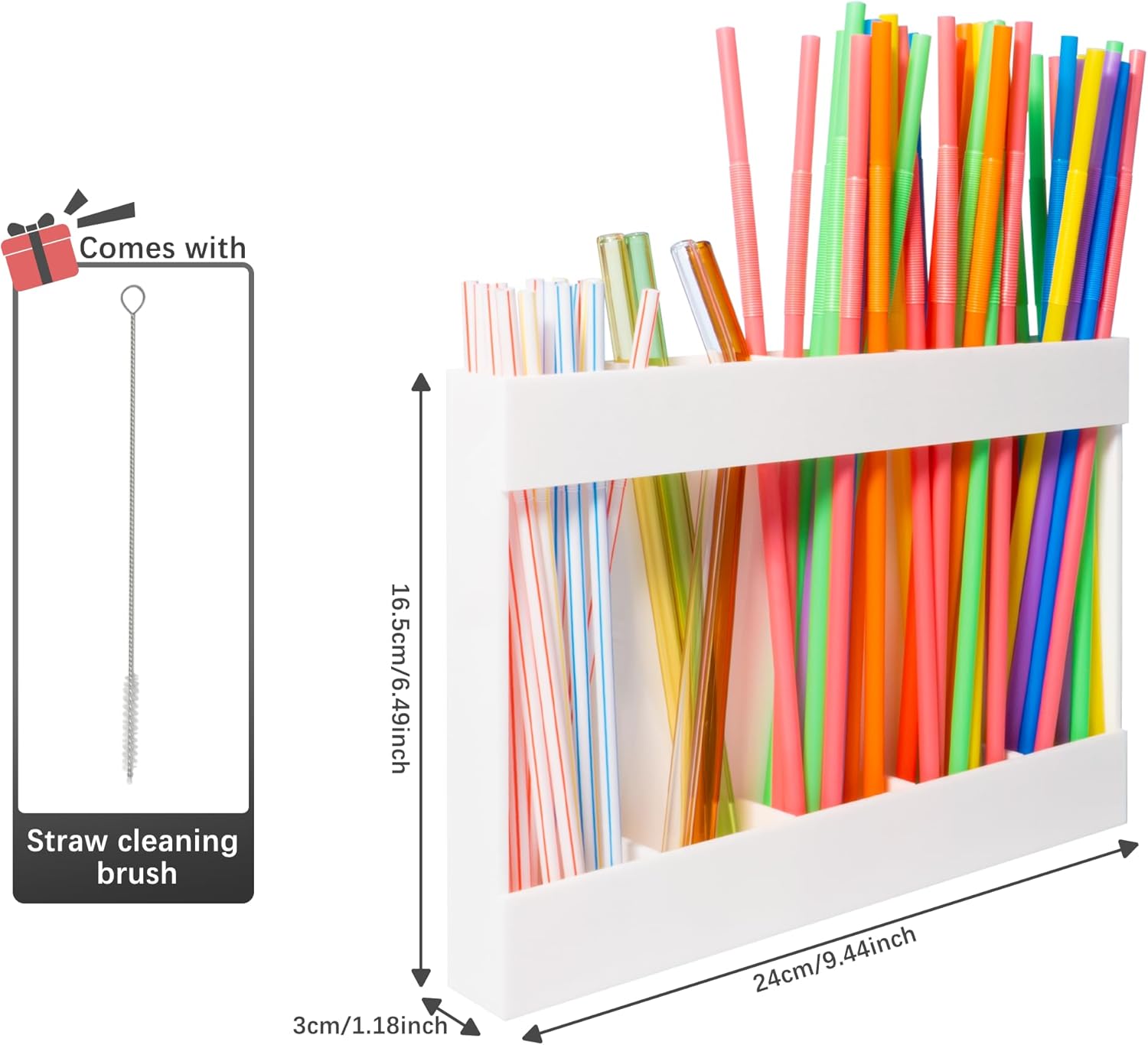 Acrylic Straw Holder for Cabinet Door with Double Sided Adhesive Tape Reusable Tumbler Straw Organizer Storage Container Dispenser for Counter Cabinet Cupboard Kitchen(White) - Image 3