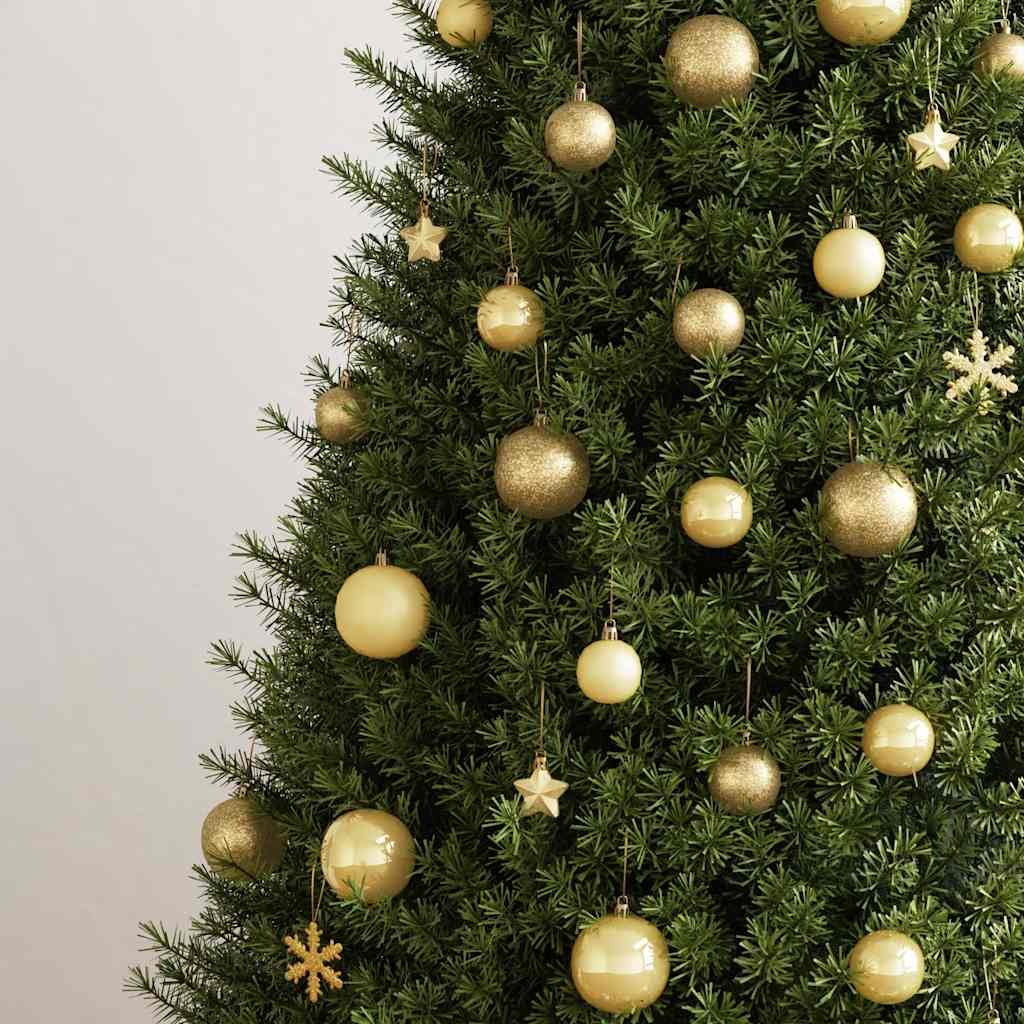 Lot de 111 boules de Noël dorées en polystyrène incassables de 3 cm, 4 cm et 6 avec flocons de neige, étoiles et dentelle, mat, pailleté, brillant et creux