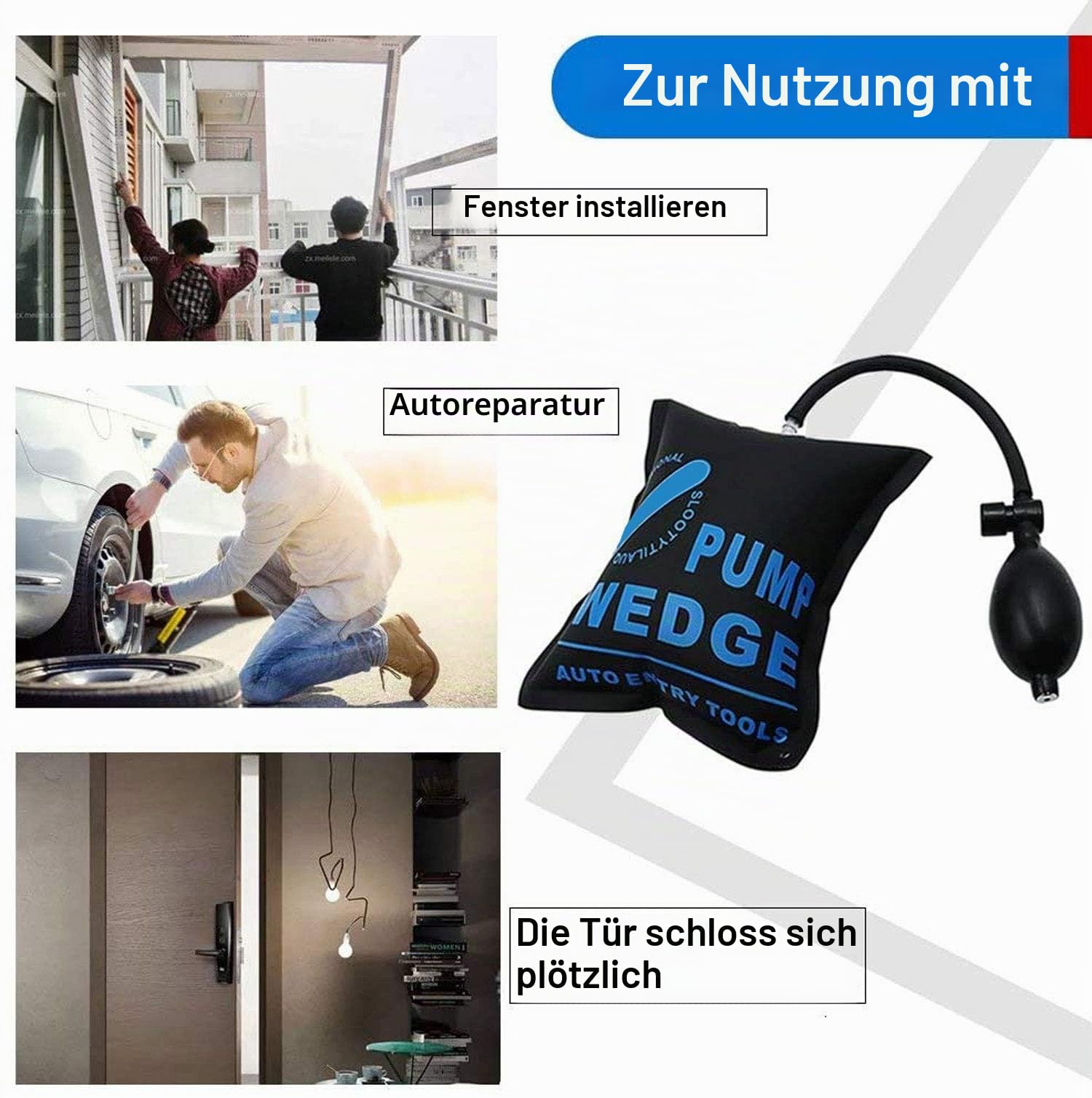 luftkissen türöffner mit handpumpe 2 Stück Montagekissen 1 Hebelwerkzeug, Luftkissenheber Fenstermontage für die Tür und Fenster Montage Tragendes Gewicht von Hebekissen, Air Pump Wedge Luftkeil Aufpumpen Kissen Auto Baumarkt Size:Black 52-36T CLOSE All You Need to S (51cm - 53cm)