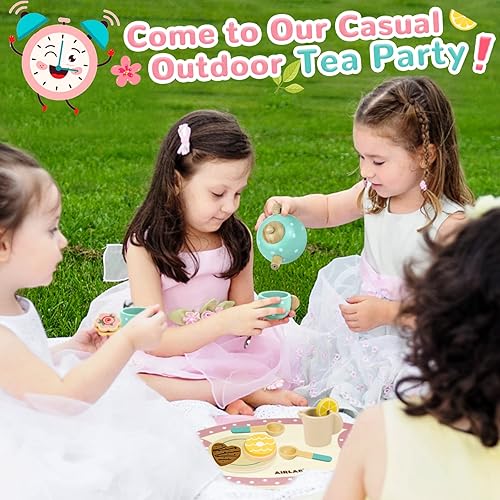 Miniatura 22 de Juego de juguetes de madera para tartas, juego de fiesta de té, juguete de comida de postres con soporte para cupcakes, accesorios de cocina