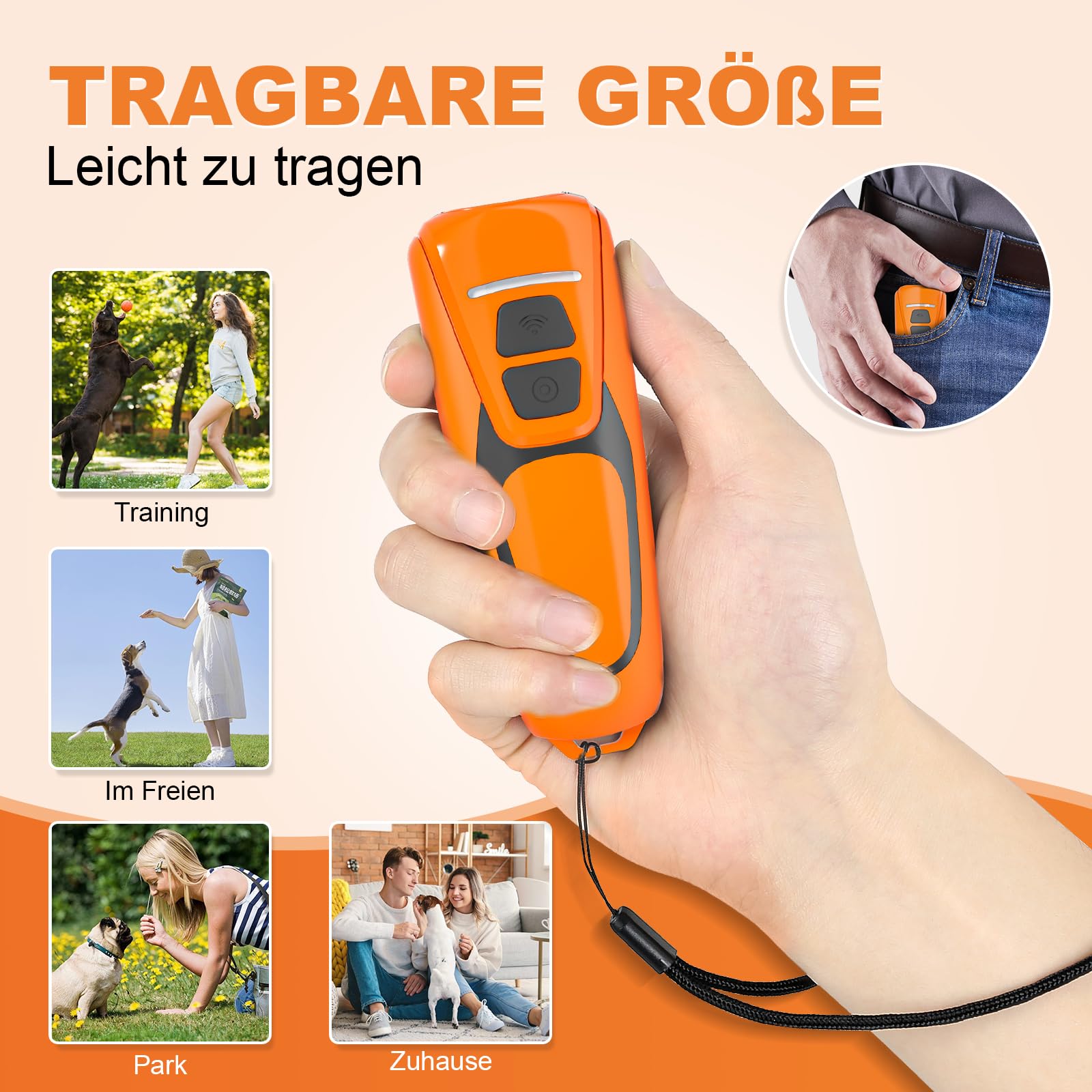 Honey Paws Antiabbaio per Cani Ultrasuoni, Dispositivo Portatile con Dissuasore per Cani a 15M - Ultrasuoni Sicuro, 30 Giorni Autonomia, Ricarica Rapida per Addestramento Cani