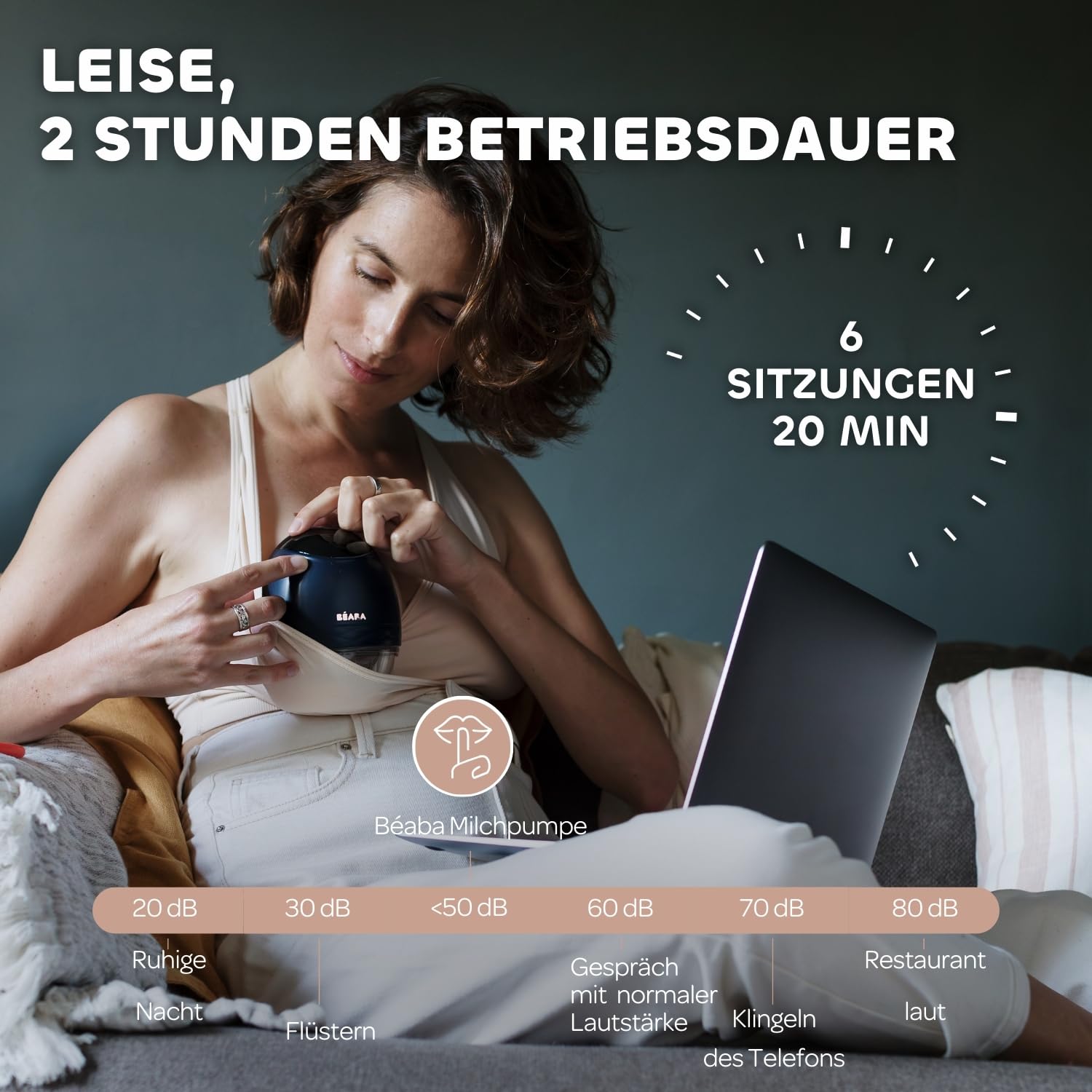 BÉABA, Elektrische freihändige Milchpumpe, Leicht, Kompakt, 3 Modi, 9 Stufen, 0 Wellen, Geräuschlos, Großes Fassungsvermögen 180mL, Timer, Memory-Funktion, 6 Sitzungen, USB C Ladegerät, Night blue