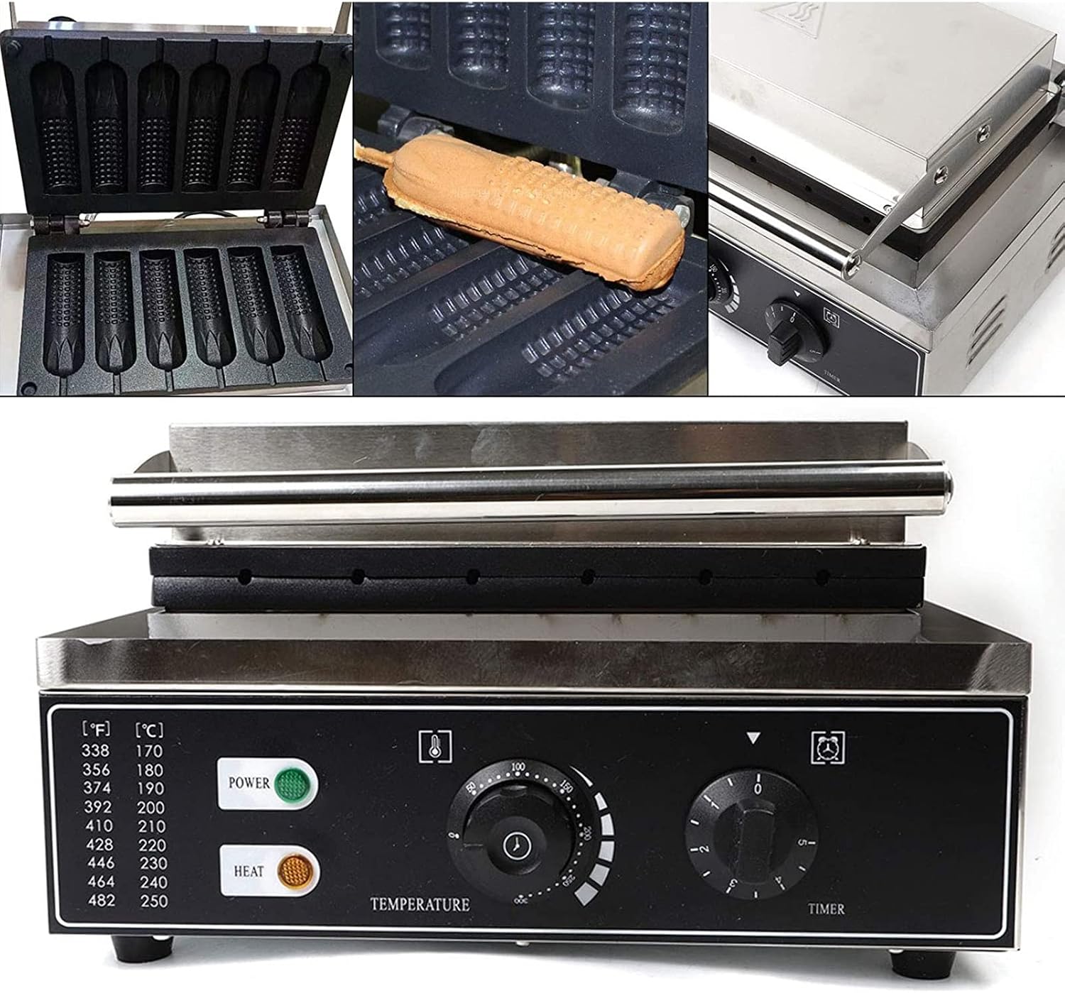 Hotdog Waffle Maker Machine Commercial Waffle Maker Machine,1500W Electric Corn Hot Dog Machine Non-Stick French Muffin Waffle Irons 6PCs Commercial Home Waffle Maker Machine