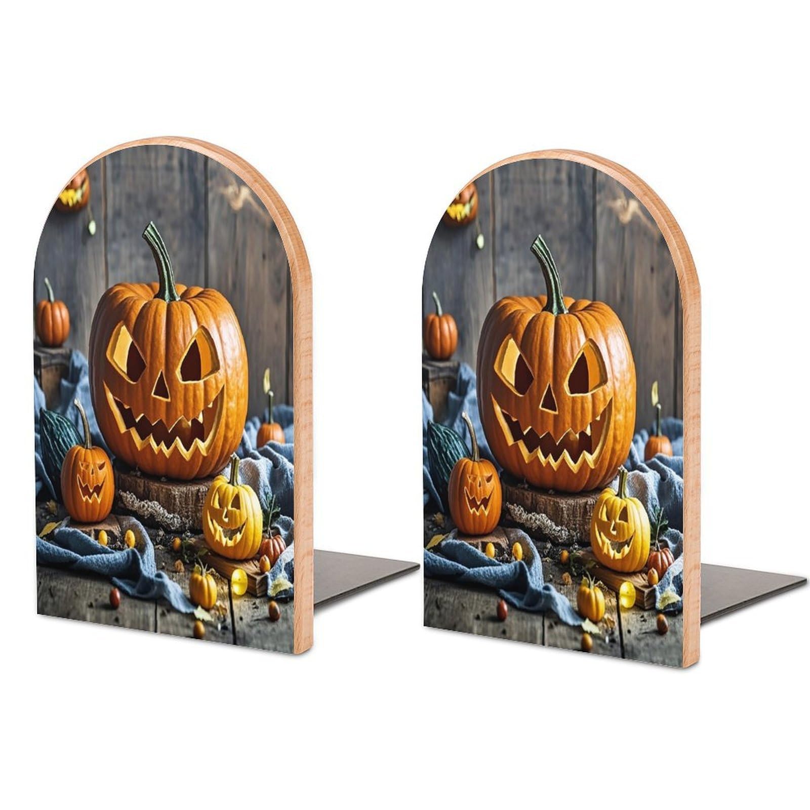 Halloween Pumpkin Bookend for Shelves Unique Book End Sturdy Books Holder Heavy Duty Wooden Bookends Support Non-Slip Book Organizers Decorative Modern Bookend Holder for Home