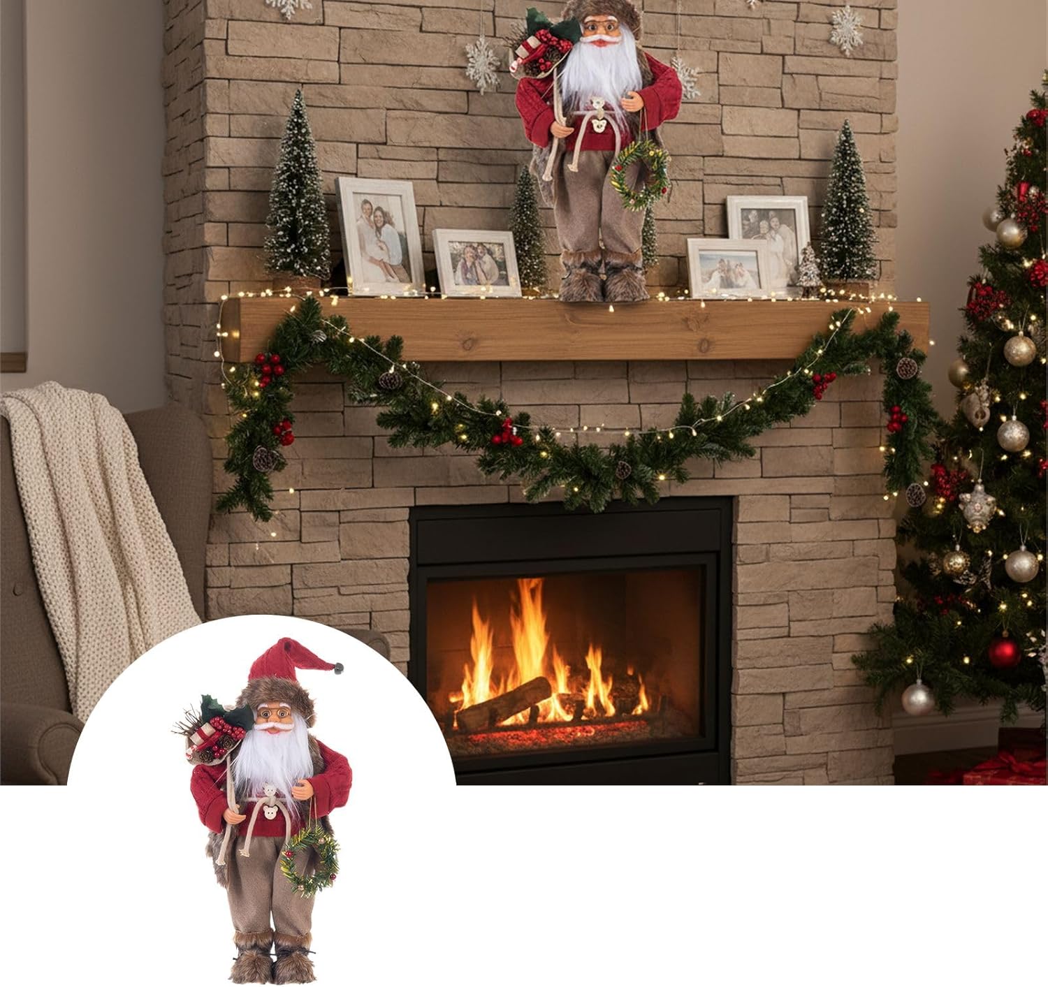 Santa Claus Ornament Christmas Decoration with Wreath for Holiday Home Decor and Tree Ornament Display