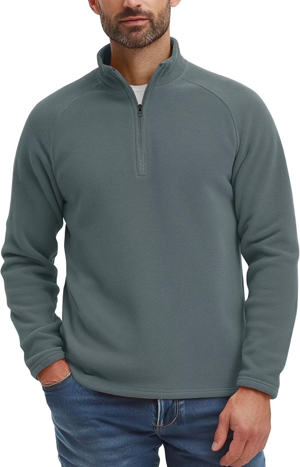 Zengjo Mens Quarter Zip Thin Fleece Pullover Shirt Lightweight 1/4-Zip Mock Neck Sweatshirt Thermal BaseLayer