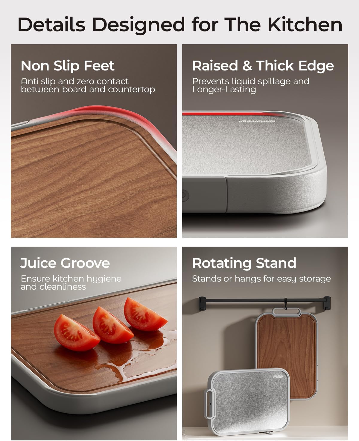 Titanium Cutting Board 2-in-1, Double Sided Wood Cutting Board for Kitchen – Non Toxic Ebony Wood & Titanium Large Chopping Board, Ideal for Meat, Vegetables & Family Cooking