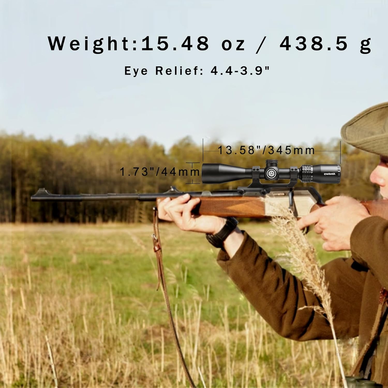 Rifle Scope for Hunting and Shooting, 4-12x44 MPVO Bullet Drop Compensating Crosshair Reticle, 1" Tube SFP Riflescope Durable, Shockproof, Waterproof, Fogproof