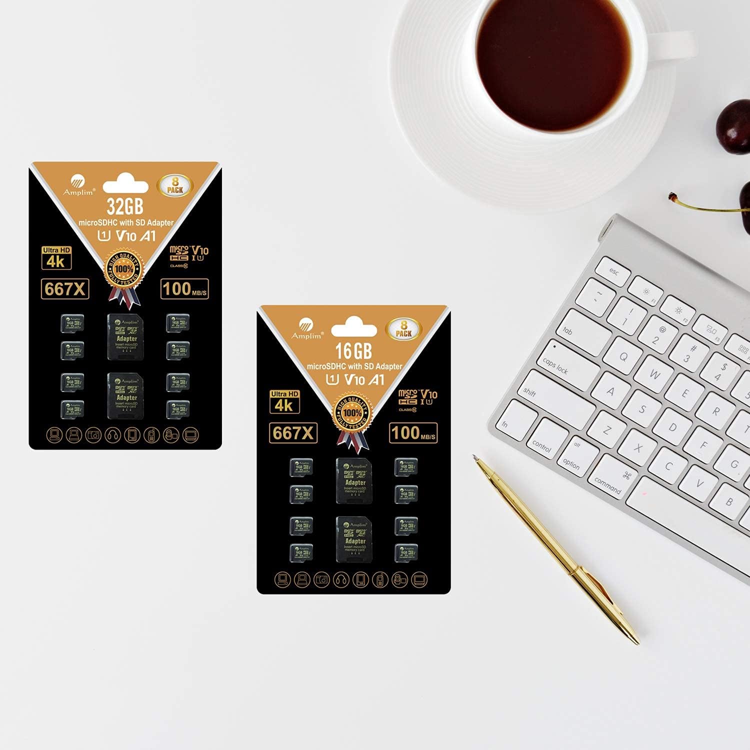 Amplim 32GB Micro SD Card, 8 Pack MicroSD Memory Plus Adapter, MicroSDHC Class 10 UHS-I U1 V10 TF Extreme High Speed Switch, Raspberry Pi, Phone Galaxy, Camera Cam, Tablet, PC