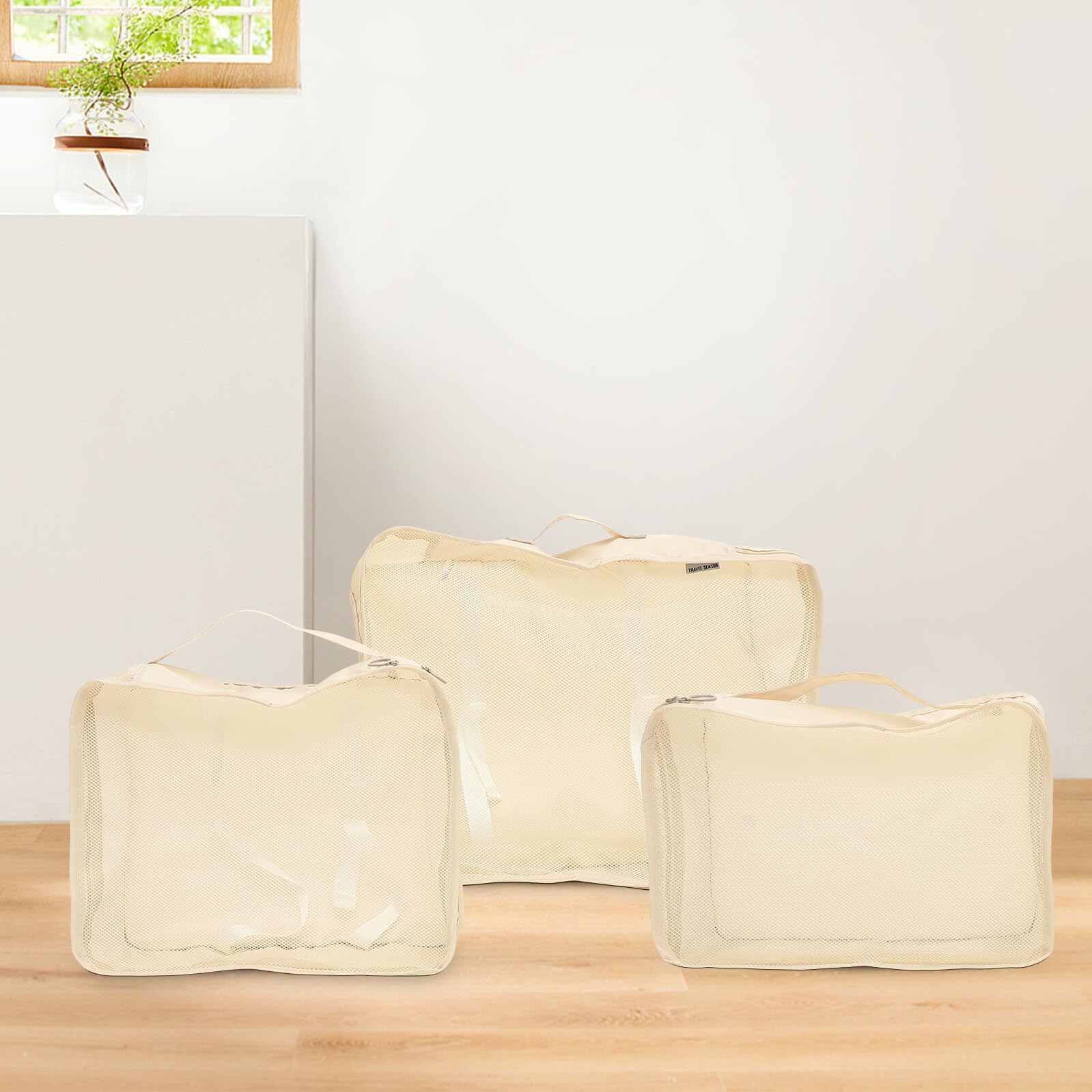 Cubes D'emballage Pliables 1 Set en Polyester Beige, Organisateur de Voyage