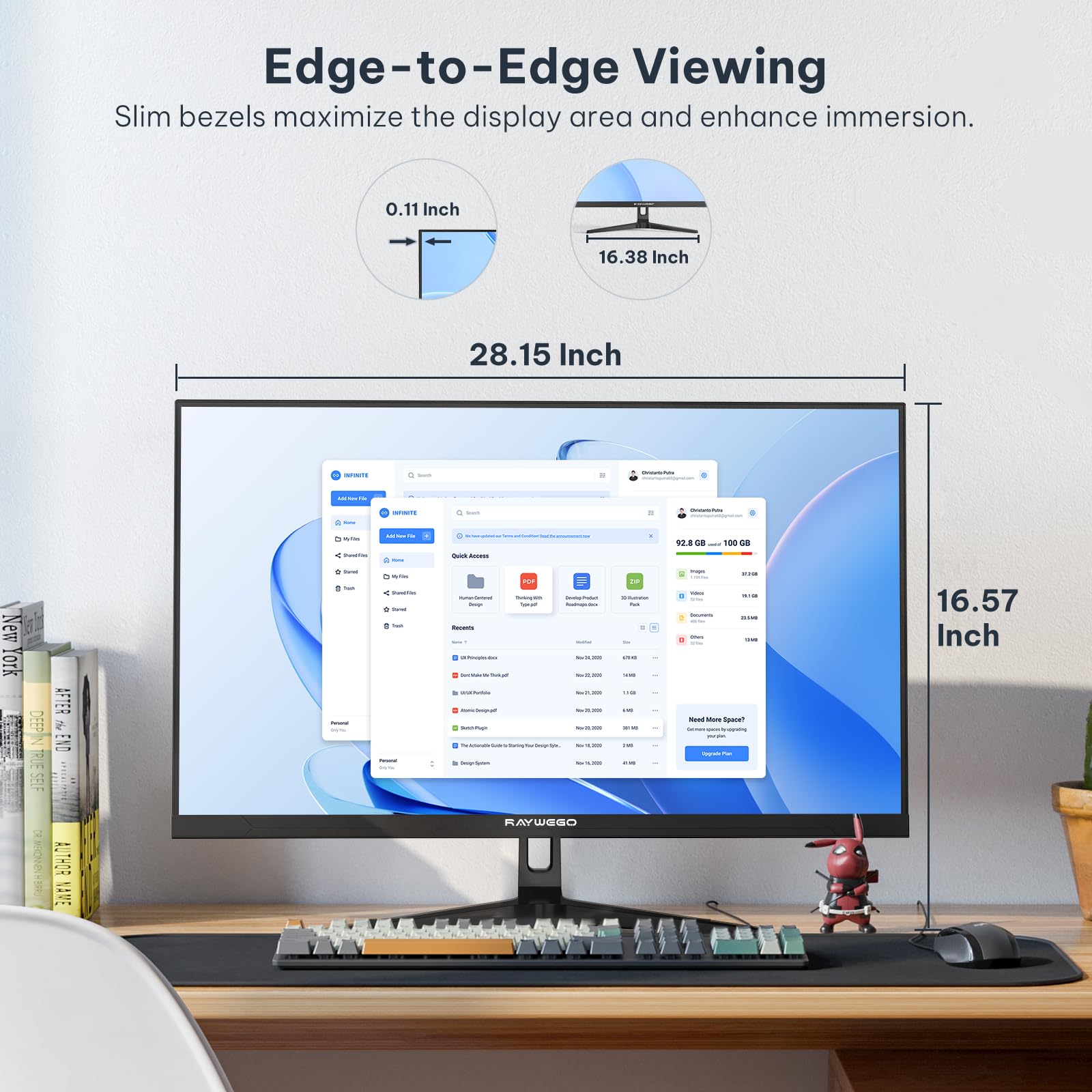 Raywego 4K 32-Inch Office Monitor, IPS Panel, 97% sRGB, Eye-Care Monitor with Slim Bezel, VASE&HDMI, UHD 3840 x 2160p, 60HZ for Gaming and Work — view 6