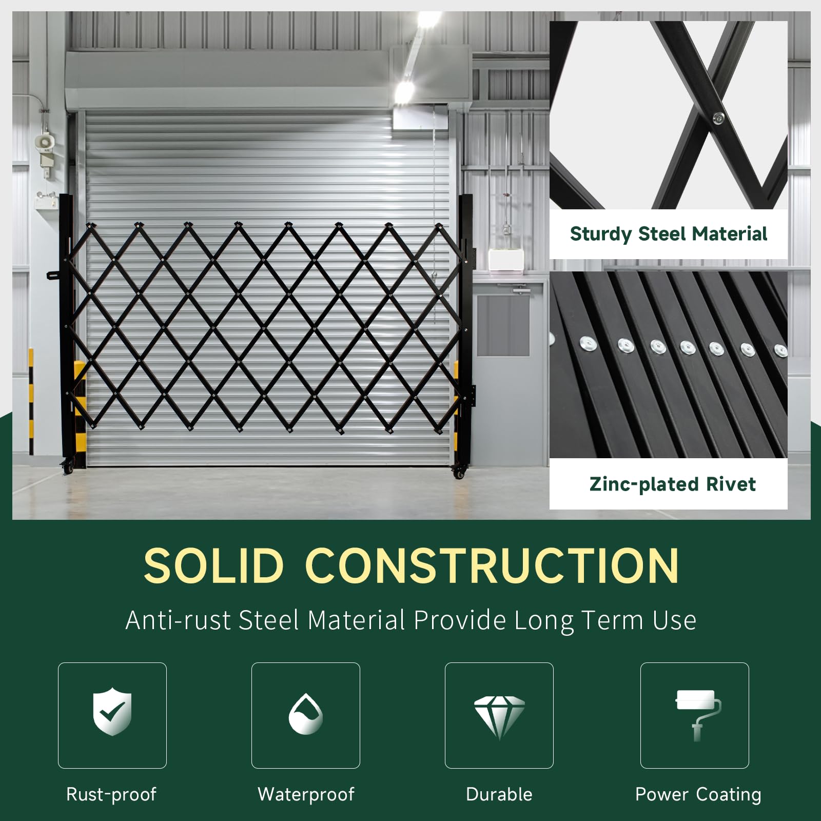 SGOLAN Single Folding Security Gates Accordion Door, 72" W x 50" H Metal Expandable Fence 360Rolling Expanding Outdoor Security Scissor Gate for Courtyards, Garages, Gardens - 4