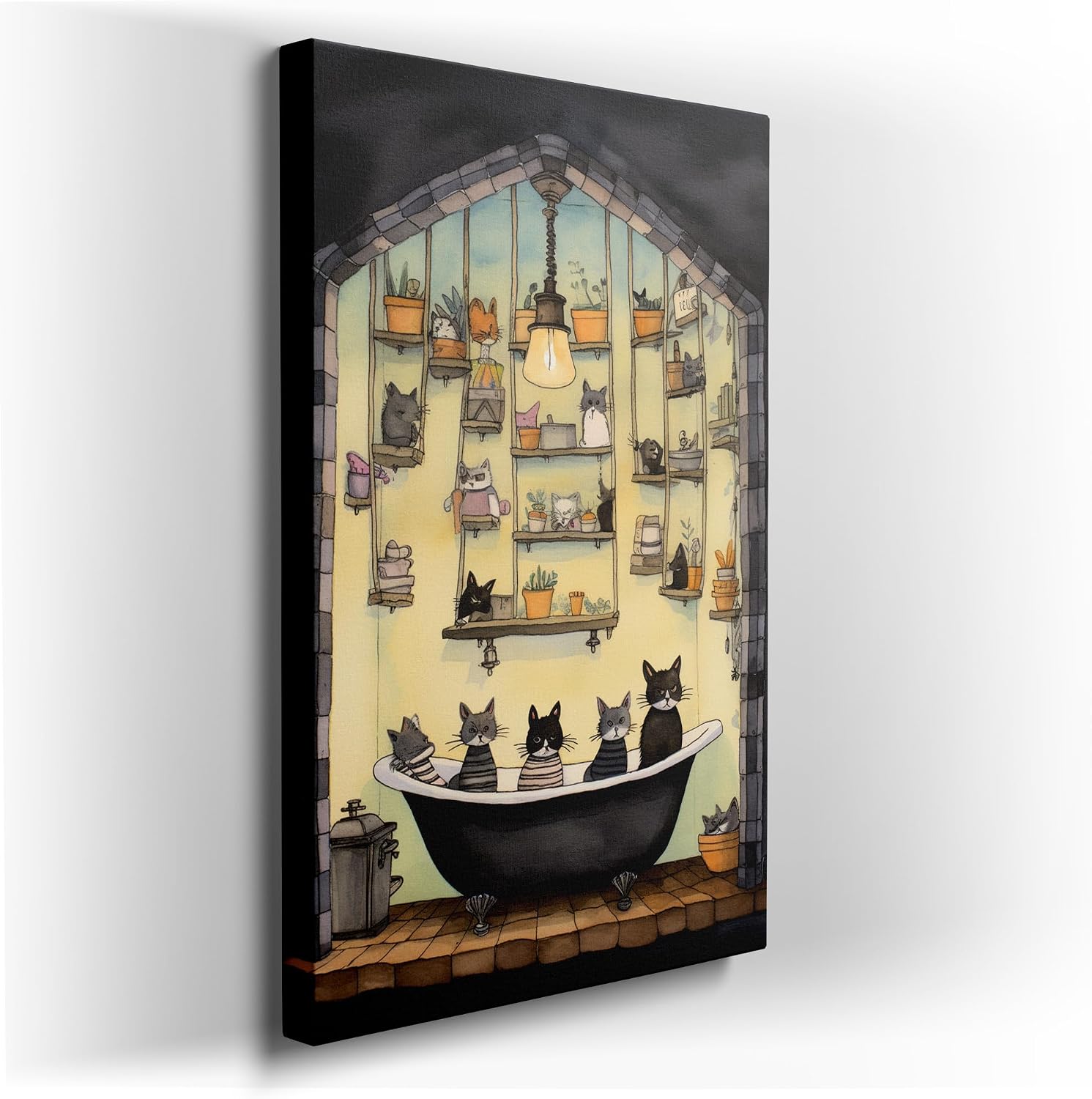 Canvas for Living room. Whiskers and Shadows: Feline Elegance in a Moody Bathtub Boudoir, 27 x 18 inch Canvas Wall Art - Contemporary Masterpieces - Modern Home Decor - 69x46 cm (27x18 inch)