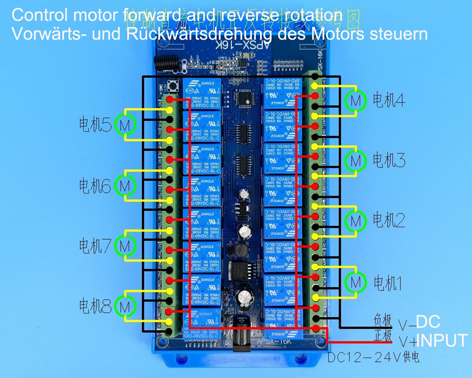 1 set ricevitore radio a 16 canali DC12 V 24 V + trasmettitore manuale con feedback, frequenza radio 434 MHz, 200 m, radiocomando, gru, azionamenti lineari, motore con un pulsante per tutte le