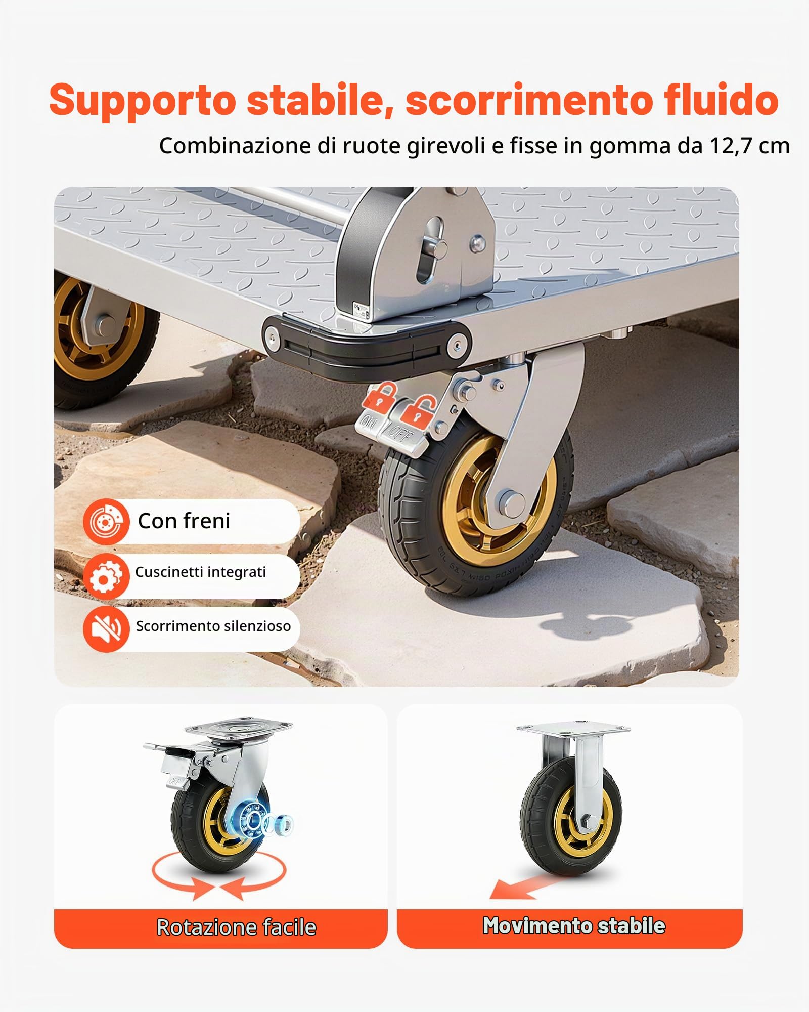 VEVOR Carrello a Piattaforma da Trasporto Pieghevole Capacità Carico max. 907,18 kg, Carrello a Pianale in Acciaio con Ruote Girevoli e Maniglia, Pianali 900x600 mm per Trasporto Garage, Magazzino