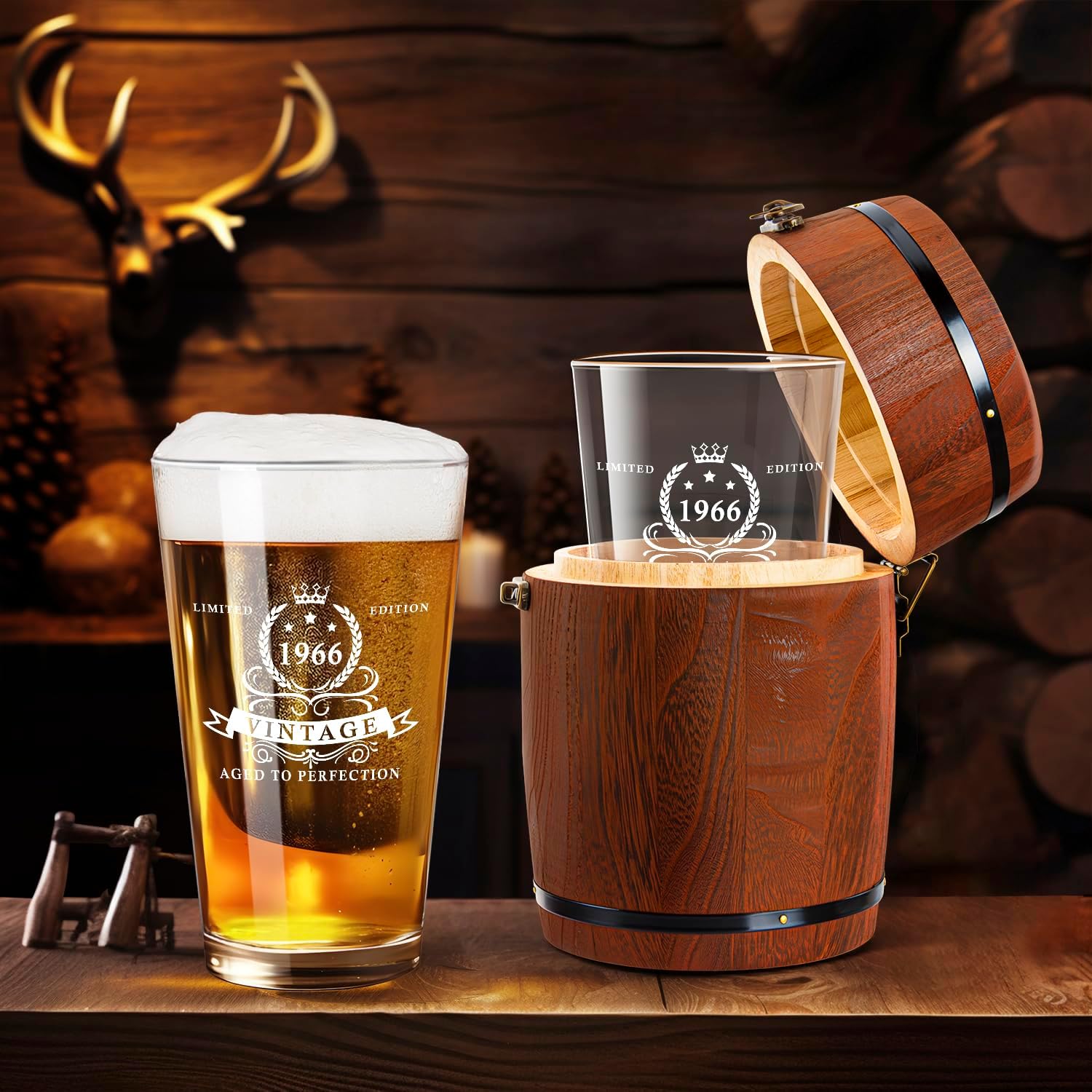LIGHTEN LIFE 60th Birthday Gifts for Men 16oz,1966 Beer Glass in Barrel Box,60th Birthday Gift Ideas,1966 Pint Glass for 60 Years Old Dad,Husband image 3