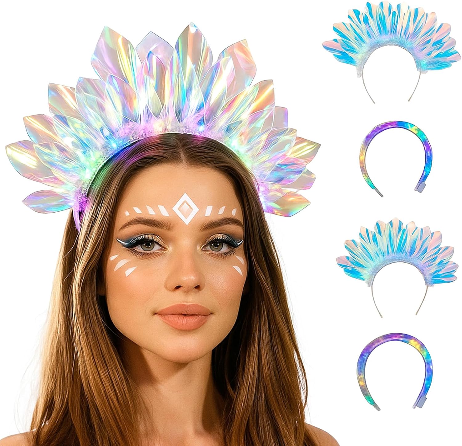 Light up Headbands Crown LED Easter Glitter Headband Hoop Glow Rave Costume Headpiece for Women Tiara Party Birthday