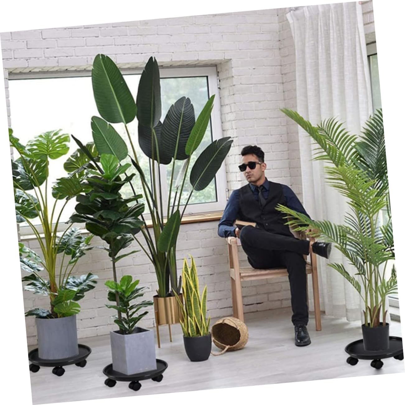 Yardwe 2pcs Plant Pot Mover Coasters and Burlap Wrap for Potted Plant Accessories