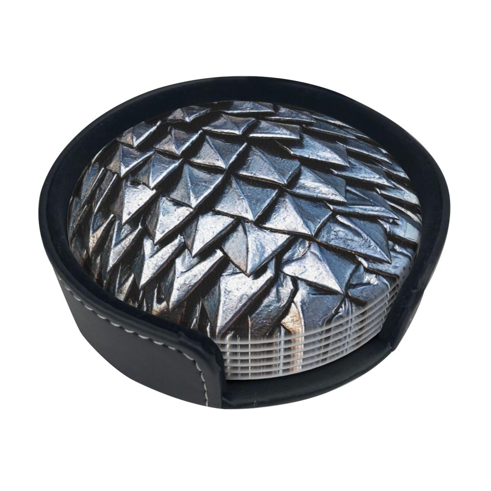Dragon Scale Armor Leather Coasters-Set of 6 with Storage Holder