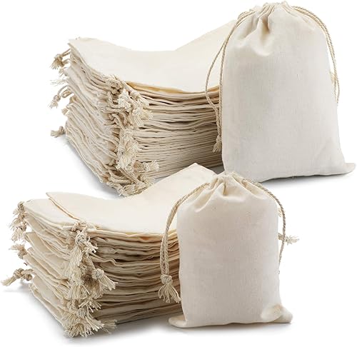 DRQ Bolsas de tela de algodón con cordón de muselina – Tamaño mixto 30 unidades de 5 x 7 pulgadas y 20 unidades de 4 x 6 pulgadas para recuerdos de