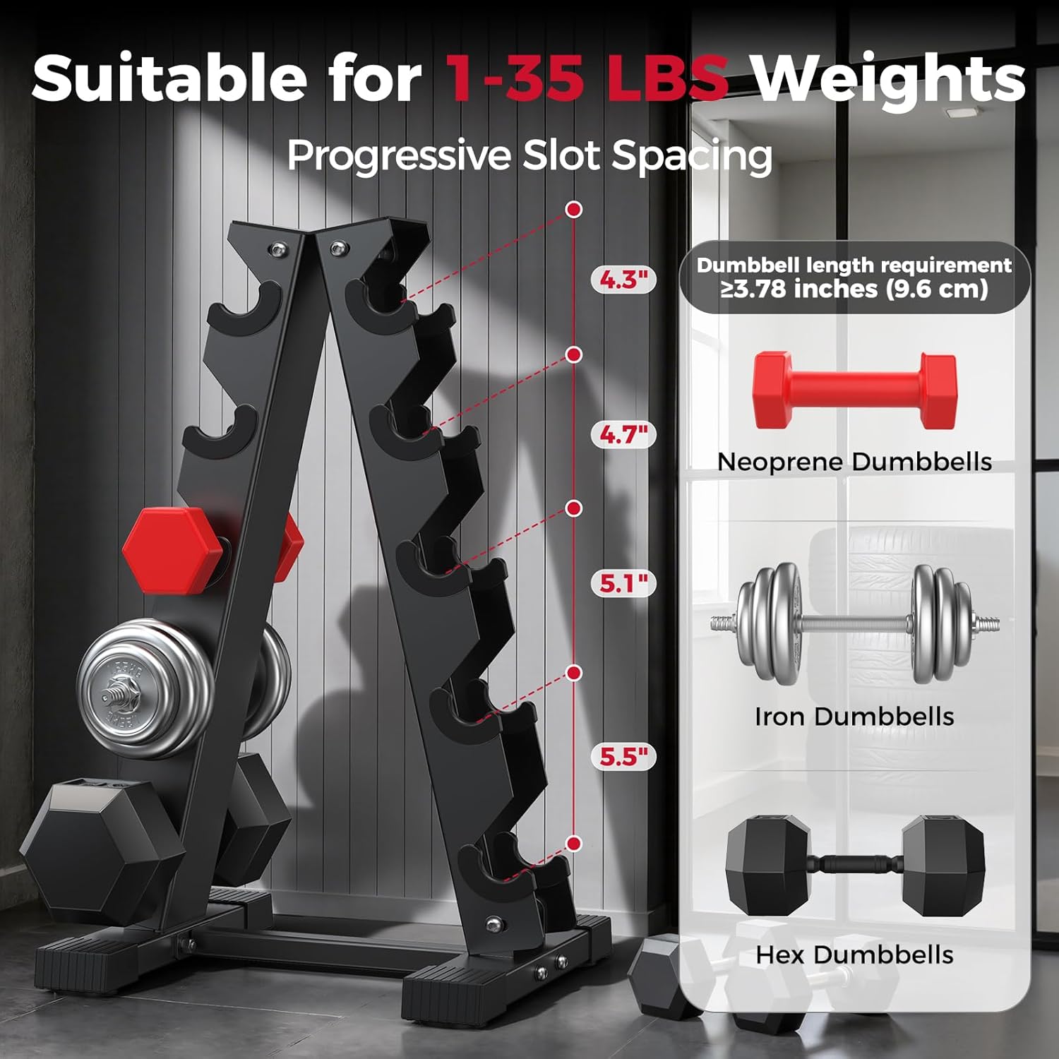 Dumbbell Rack Stand Only, Weight Rack for Dumbbells Compact A-Frame Home Gym Space Saver, 480 LBS Weight Capacity