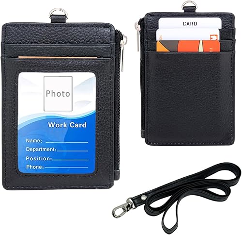 Vista 198 de Boshiho. Funda vertical, de piel, para tarjeta de identificación con cordón resistente., Bolso