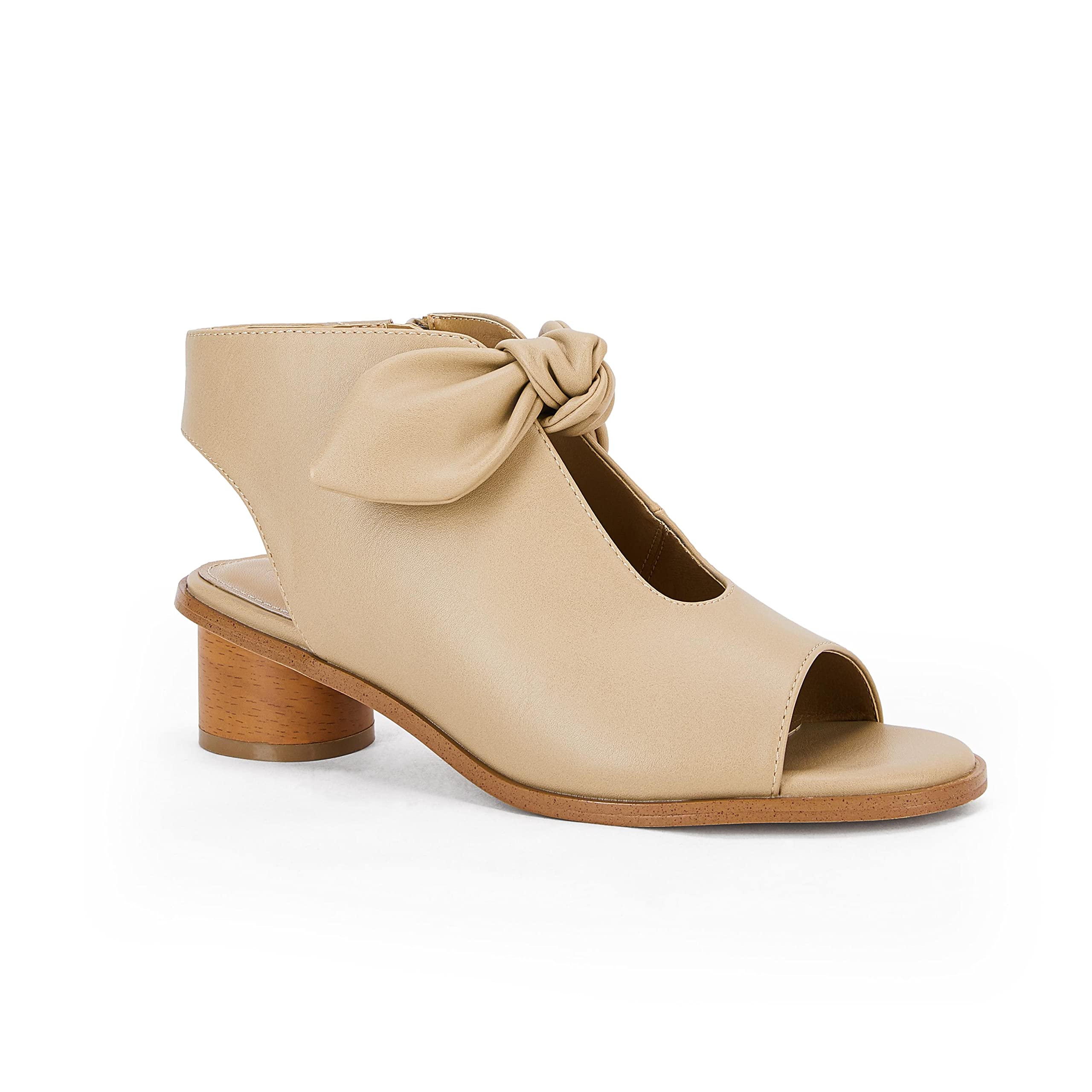 Coutgo Womens Bow Knot Sandals Peep Toe Cut Out Side Zipper Boots Chunky Block Heel Slingback Shoes