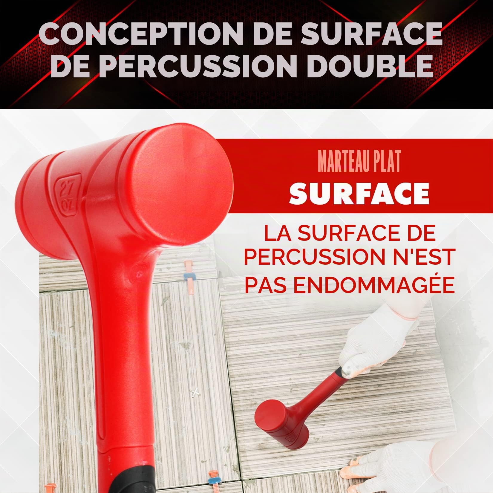 YIYITOOLS YY-3-013 Lot de 3 marteaux à percussion morte 453,6 g (0,5 kg), 765,4 g (0,7 kg), 1,275,7 g (1,4 kg) conception anti-choc, pas de rebondissement, rouge et noir, noir, rouge