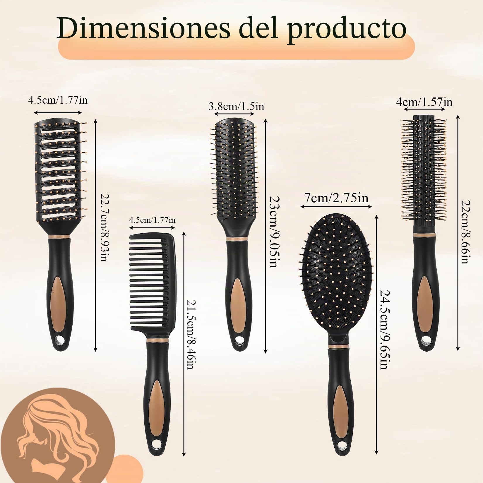 Juego de 5 cepillos de pelo antienredos para mujeres y hombres, cepillos para desenredar, juego de cepillos de pala, juego de cepillos para el cabello, peines antiestáticos para mujeres y hombres