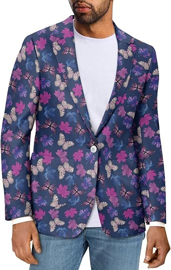 Blazer for Men One Button Suit Jacket Notch Lapel Casual Suit Blazer Sports Coat Elegant Blazer for Party