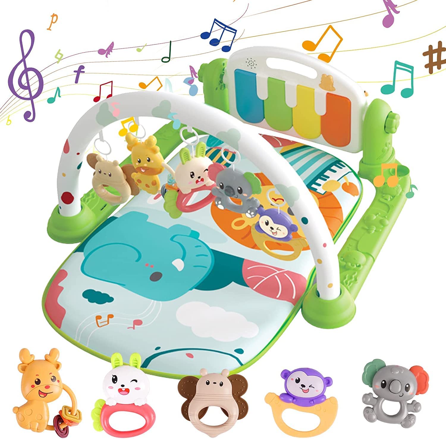 SKY-TOUCH Play Mats for Baby Gyms, Kick and Play Piano Gym Mats, Detachable Tummy Time Mat with Music and Lights, Musical Electronic Learning Toys, Activity Center for Babies and Toddlers