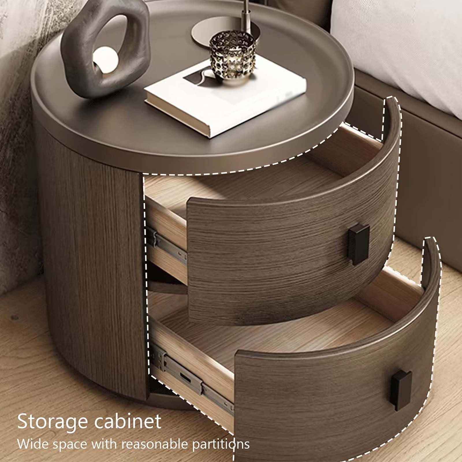 Comodino Rotondo, Moderno e Minimalista Comodini con 2 Cassetti | Tavolini Laterali Impermeabili per Camera da Letto, Soggiorno, Studio