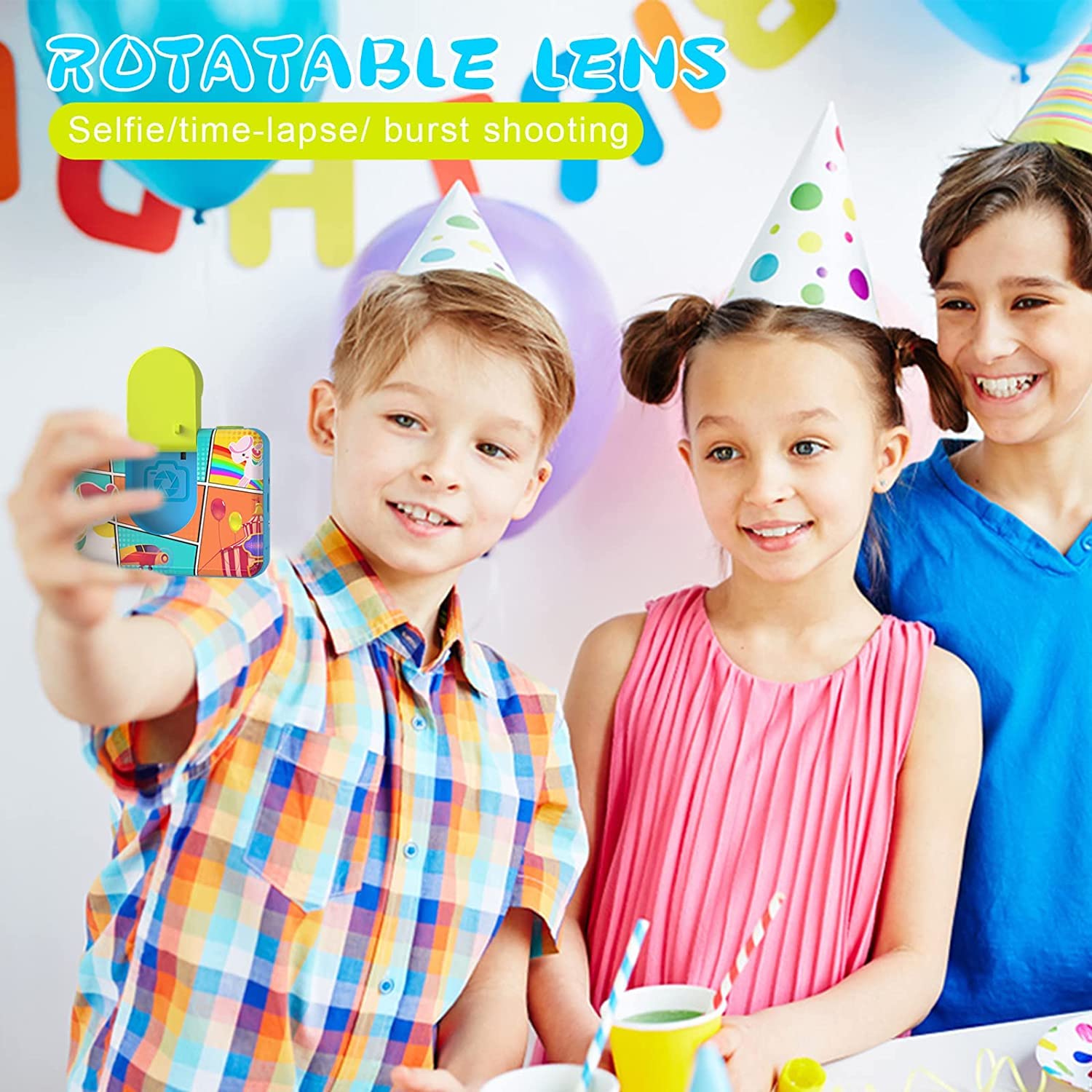 CHAKEYAKE Macchina Fotografica Impermeabile Bambini, 1080P Fotocamera Bambini Subacquea con 180 °Flip Len Scheda SD 32G,Fotocamera Digitale Bambini Regalo Compleanno Natale Bambino e Bambina 3-12 anni