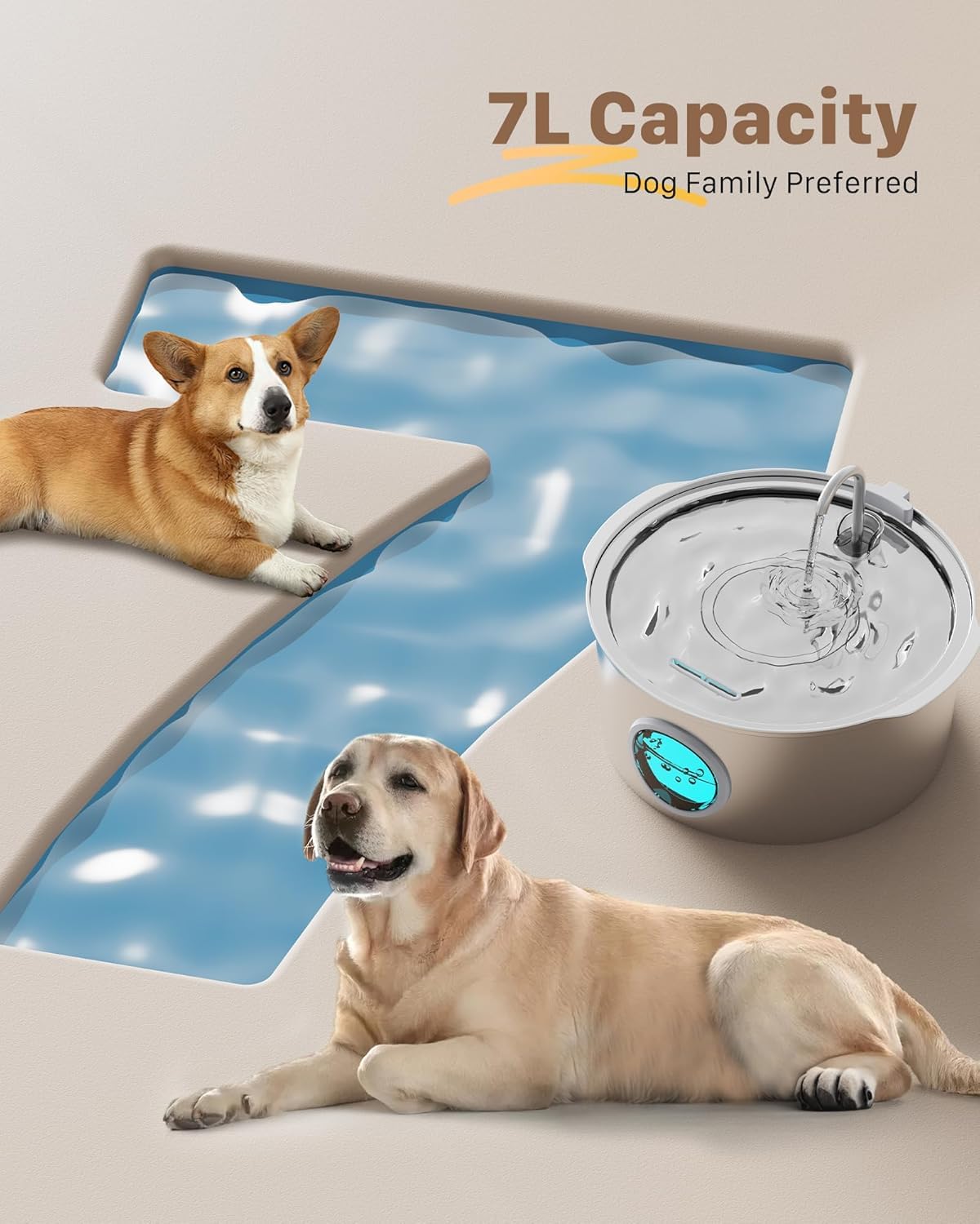 Fontaine a Eau Chat Chien: 7L/236oz Fontaine Eau Chien INOX – Ultra Silencieuse – Facile à Mettoyer - Fontaine a Eau avec LED - Convient à Plusieurs Animaux de Compagnie - GROOKPET