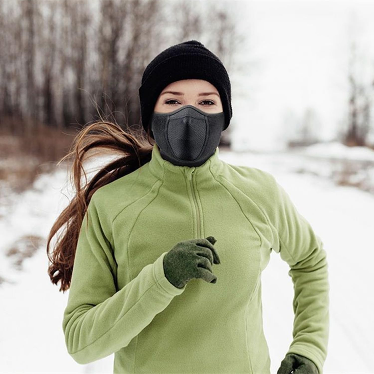 Half Face Mask Adjustable Fastener Windproof Men Women for Skiing Snowboarding Motorcycling Running Winter Outdoor Sports Highly Breathable Warming (Black) — view 3