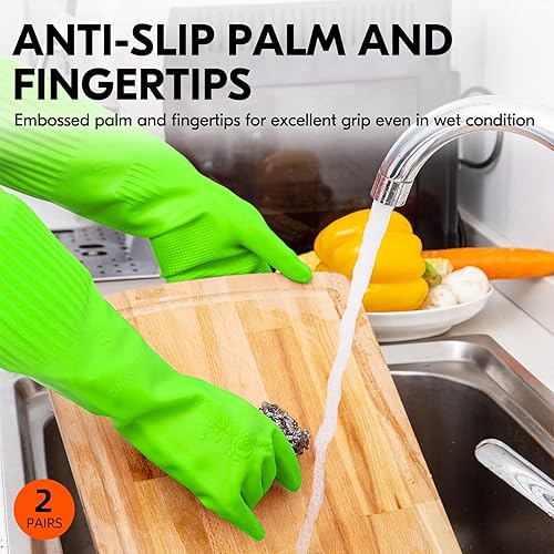 Miniatura 10 de Vgo... Dishwashing Gloves, Reusable Household Gloves, Kitchen Gloves, Long Sleeve(Green)