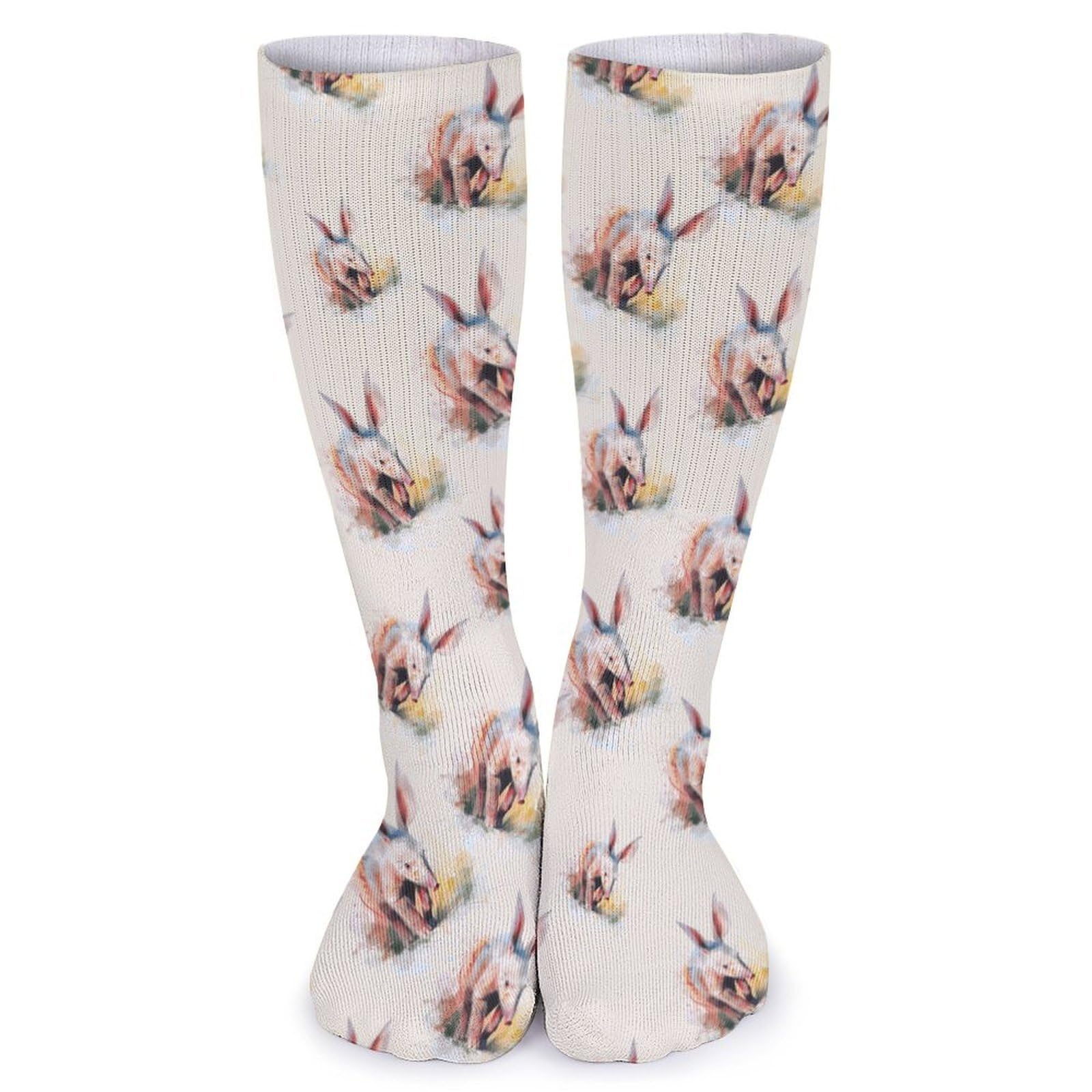 Jiufotk Unisex As Pic Cute Aardvark Novelty Knee High Socks Soft Compression Tube Stockings For Women Men