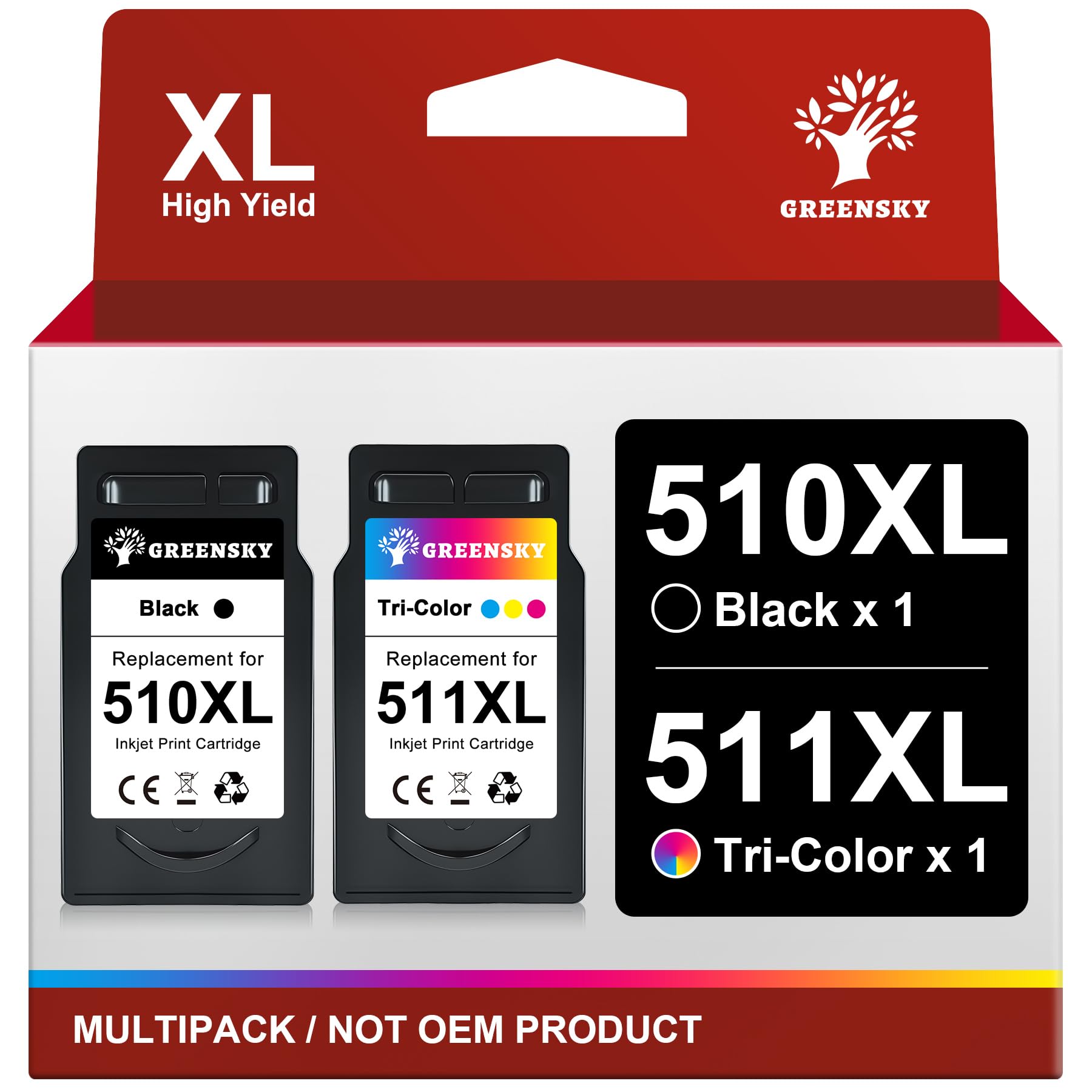 GREENSKY 510XL 511XL compatibile con Canon 510 e 511, PG-510XL CL-511XL