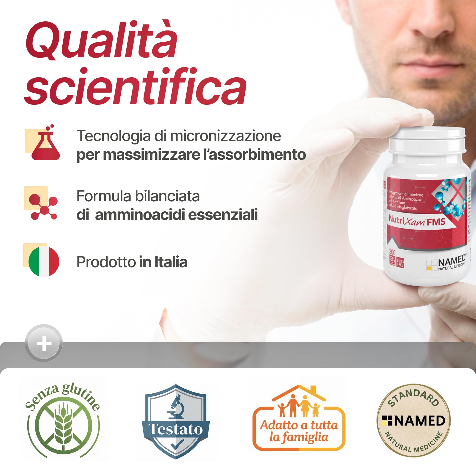 NAMED Nutrixam Integratore Aminoacidi Essenziali EAA | Aminoacidi Ramificati BCAA | Supporto per Recupero Muscolare, Energia e Benessere Fisico | Integratore Completo Adulti | FMS, 30 Buste