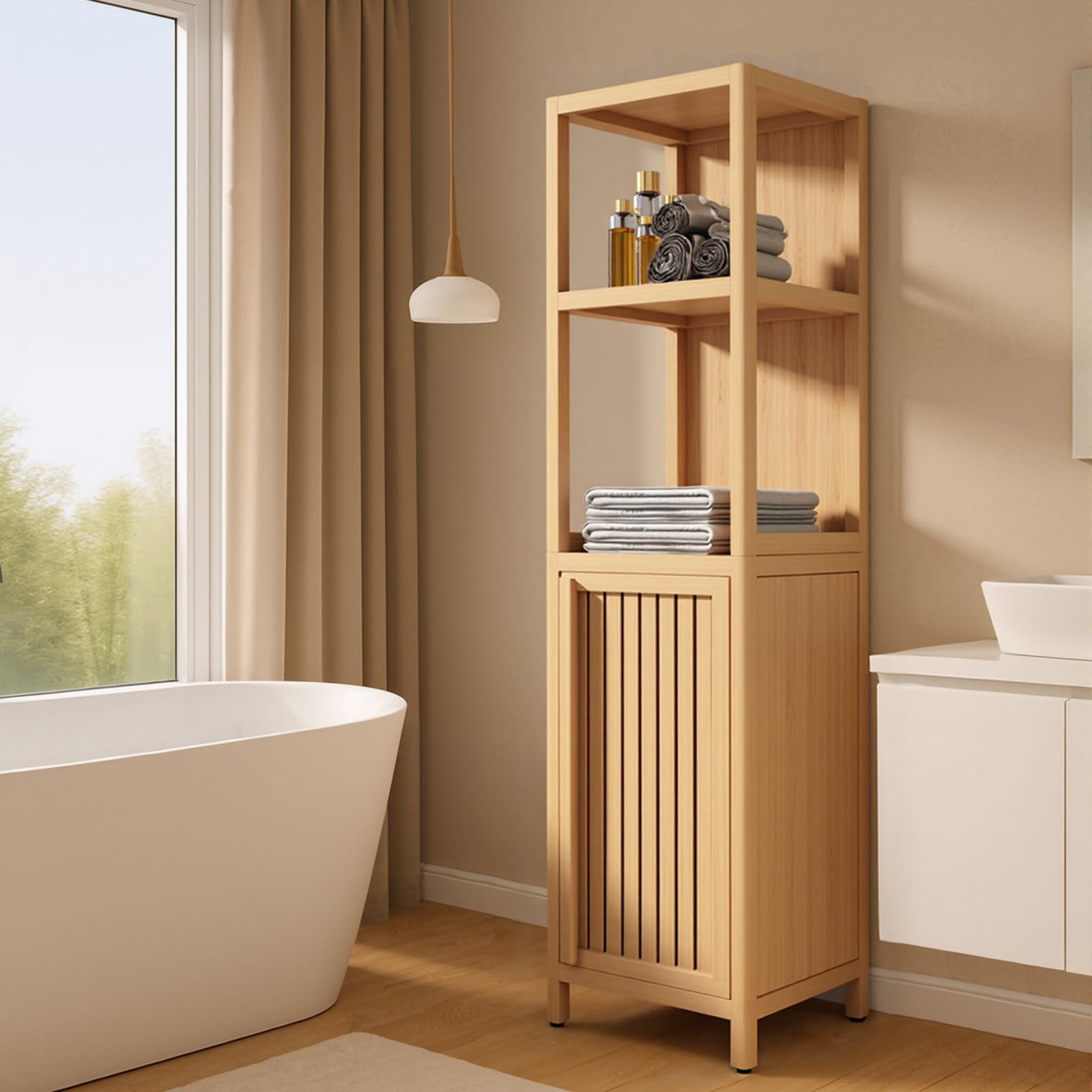 Snapklik.com : NicBex Natural Bamboo Tall Narrow Bathroom Storage ...