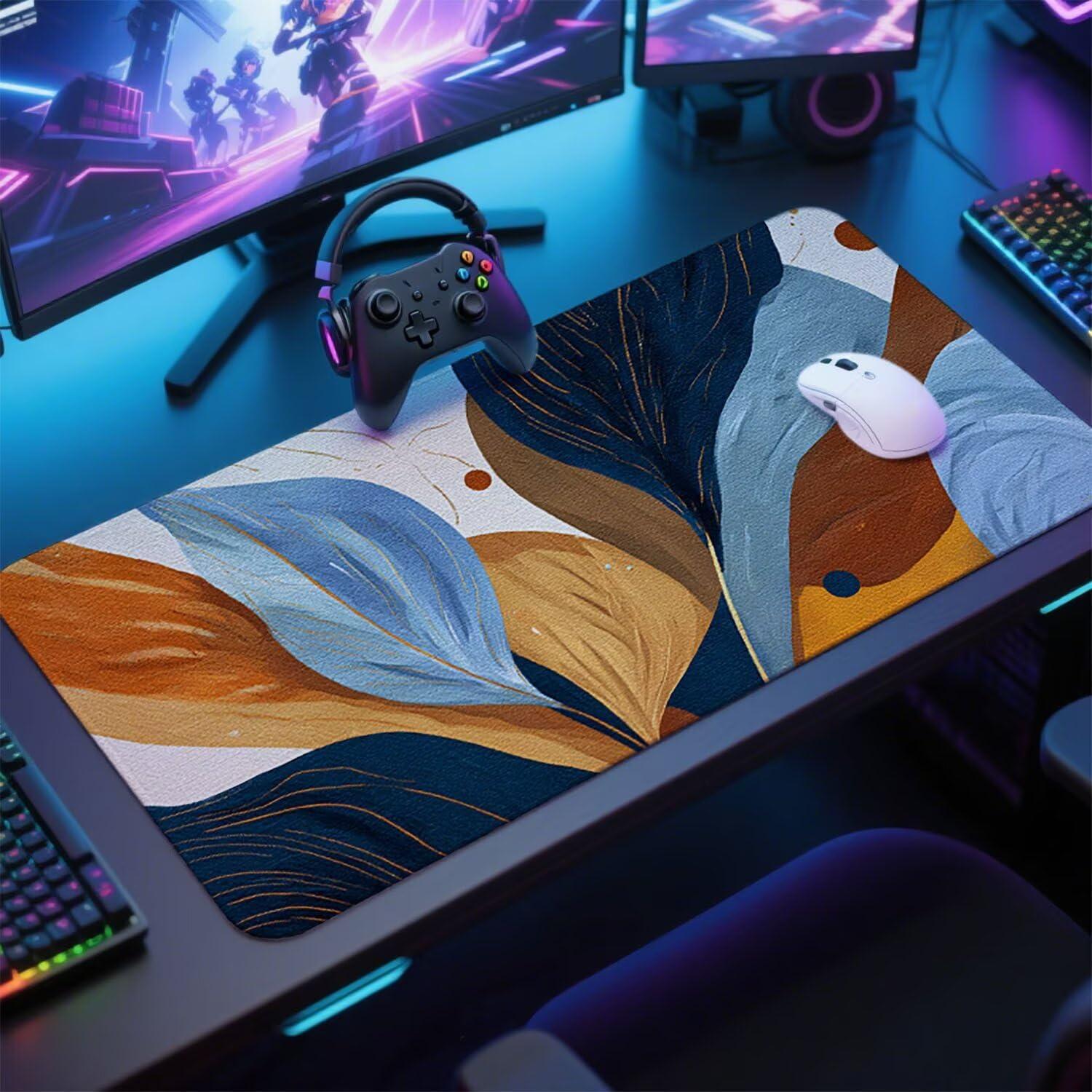 Abstrakcyjna podkładka pod mysz pod mysz pod mysz do gier XXL 1200 x 600 x 3 mm podkładka pod mysz gumowa liście duża podkładka pod mysz dla graczy akcesoria PC antypoślizgowe i wodoodporne, do