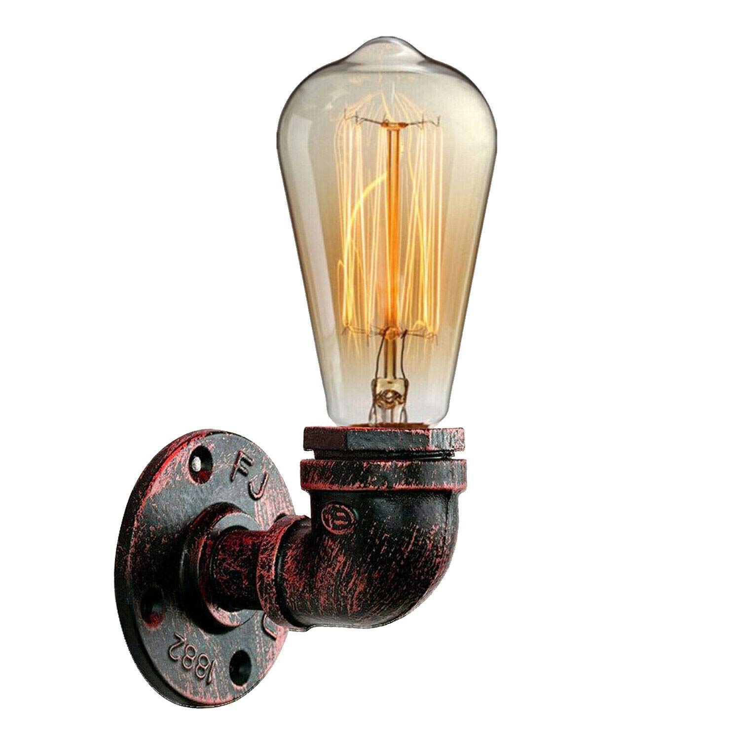 DC VOLTAGE Vintage Water Pipe Wall Light Fixtures Creative Metal Steampunk Pipe Retro Wall Lamp E27 60W Max for Bedroom Kitchen Cafe Hotel Bar Pub Farmhouse (Rustic Red) — image 1