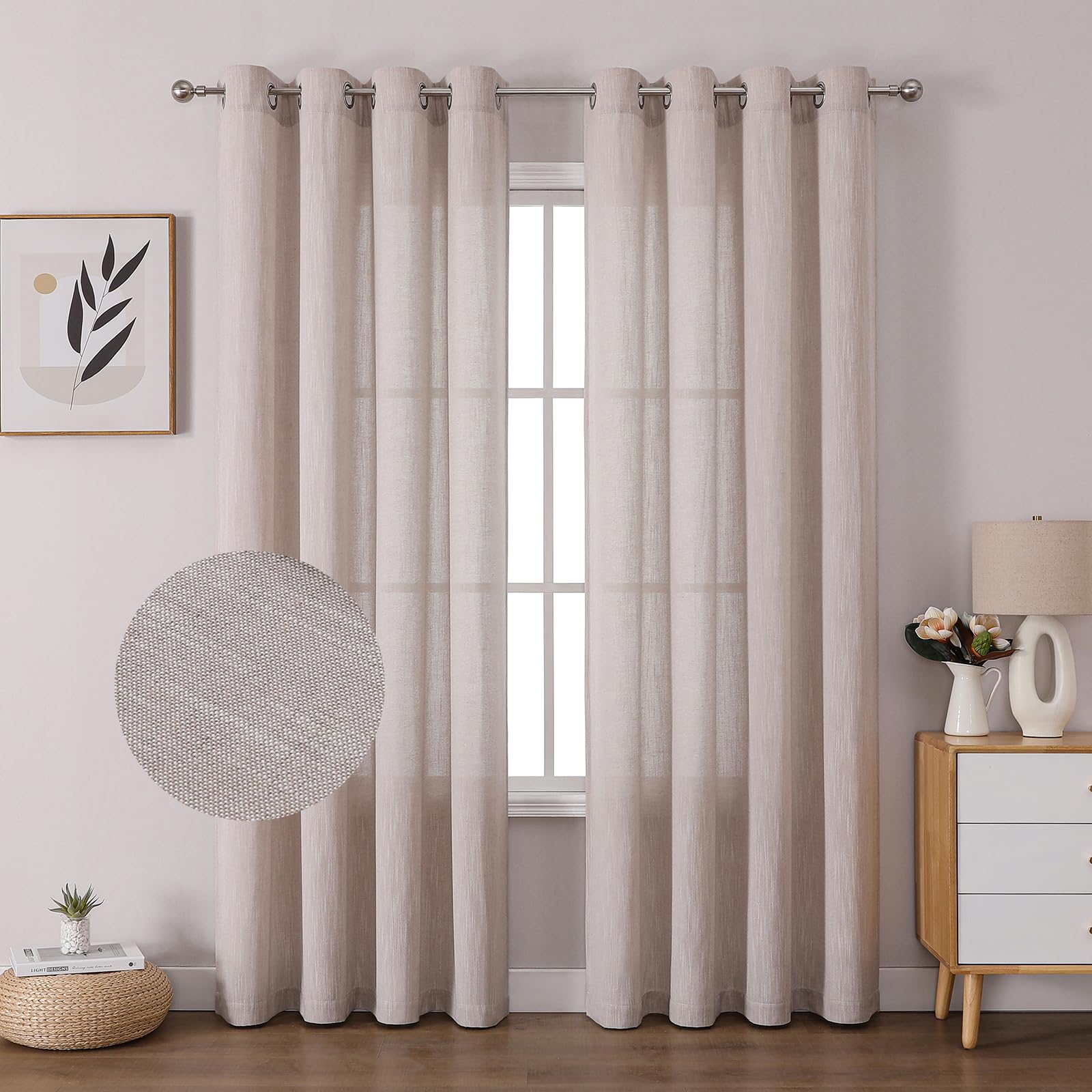 Cortinas de sala de estar de 84 pulgadas de largo, juego de 2 paneles de cortinas suaves para ventana de dormitorio, cortinas de privacidad con ojales, semitransparentes, textura gruesa,